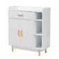 Russell Mid-Century Modern Two-Tone White and Oak Brown Finished Wood 2-Door Sideboard FredCo