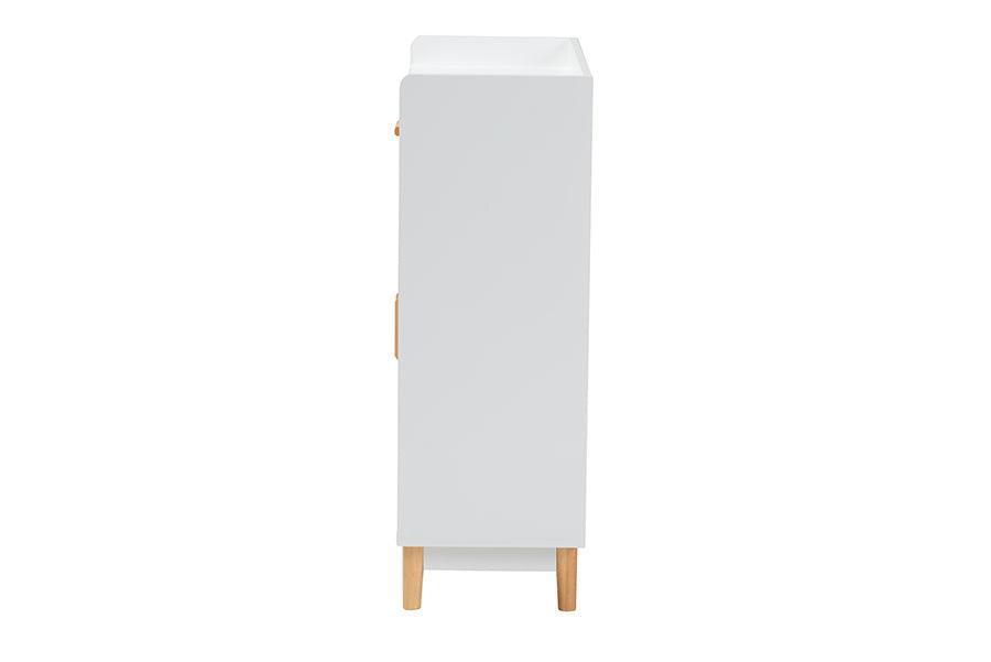 Russell Mid-Century Modern Two-Tone White and Oak Brown Finished Wood 2-Door Sideboard FredCo