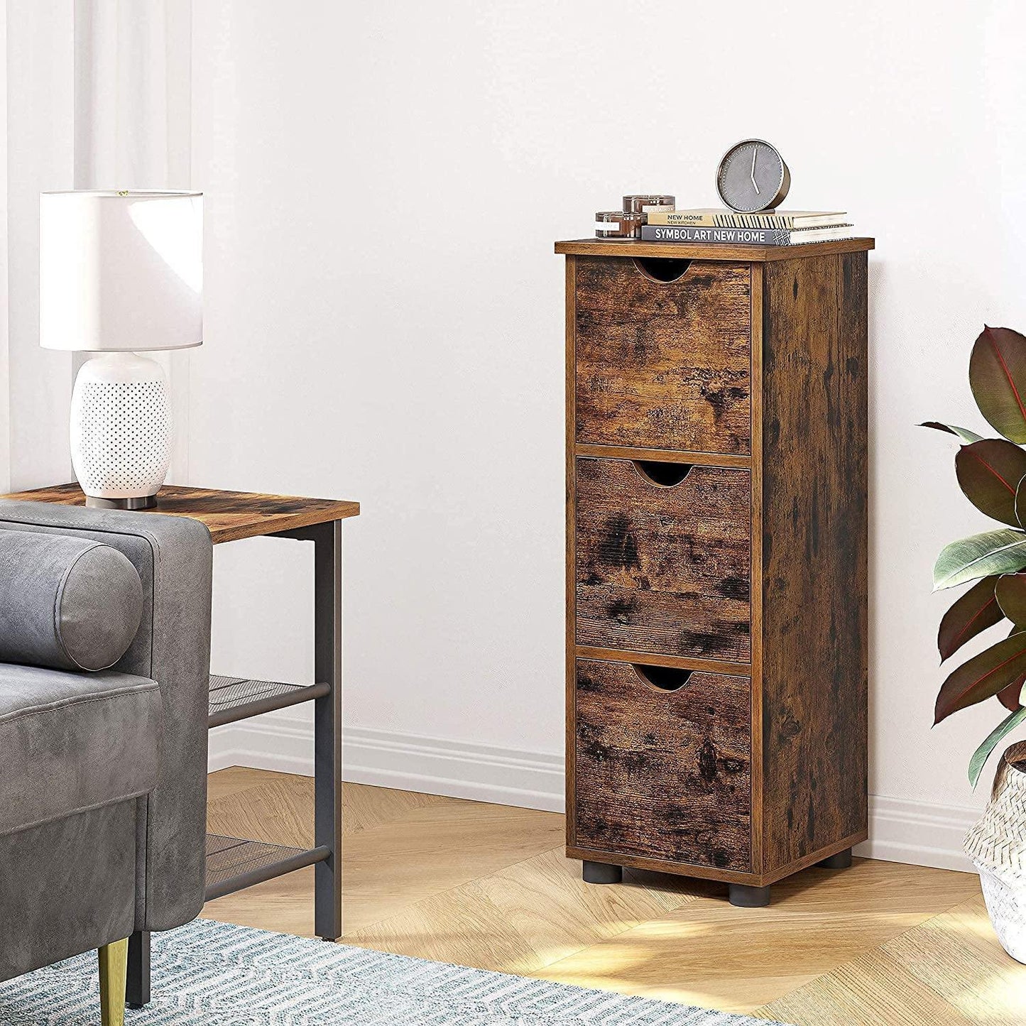 Rustic Brown 3 Drawers Storage Cabinet for Bathroom FredCo
