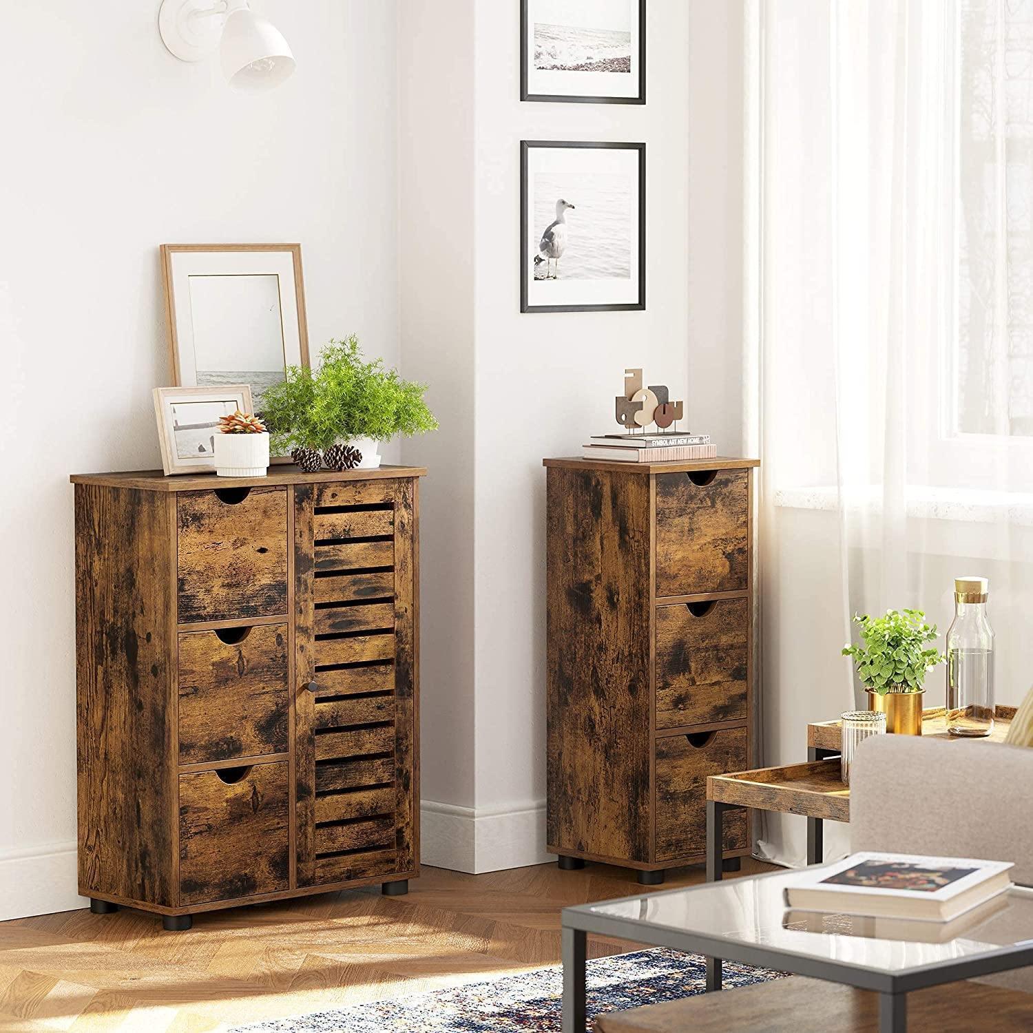 Rustic Brown 3 Drawers Storage Cabinet for Bathroom FredCo