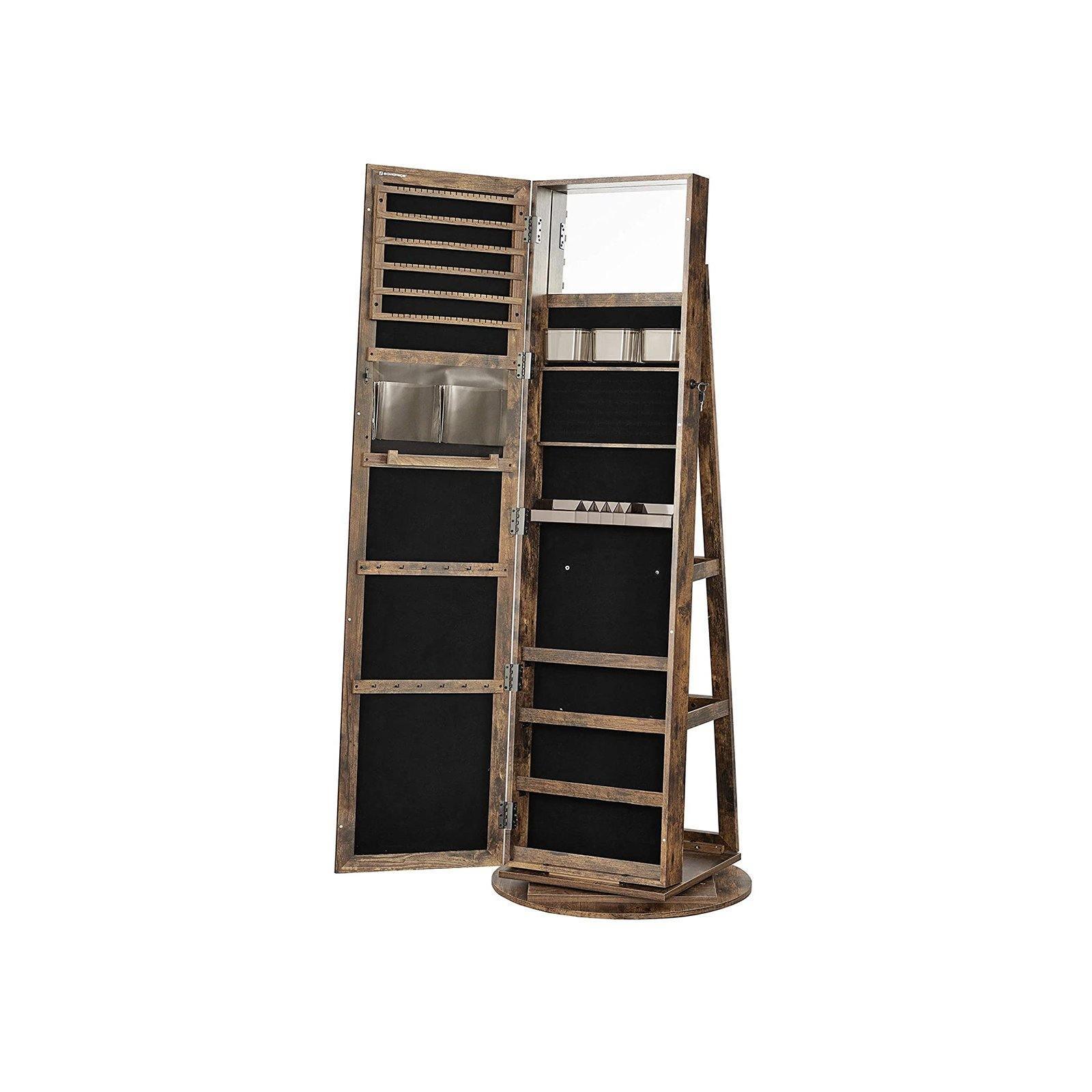 Rustic Brown 360° Swivel Lockable Jewelry Armoire FredCo