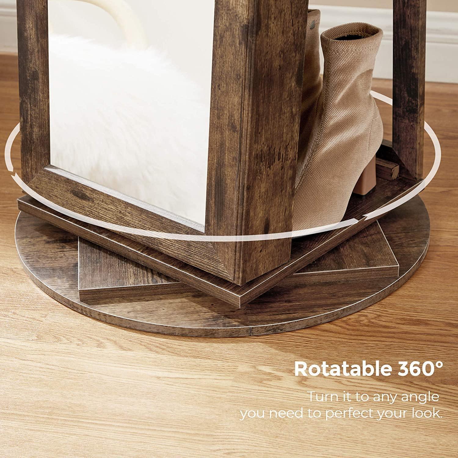 Rustic Brown 360° Swivel Lockable Jewelry Armoire FredCo