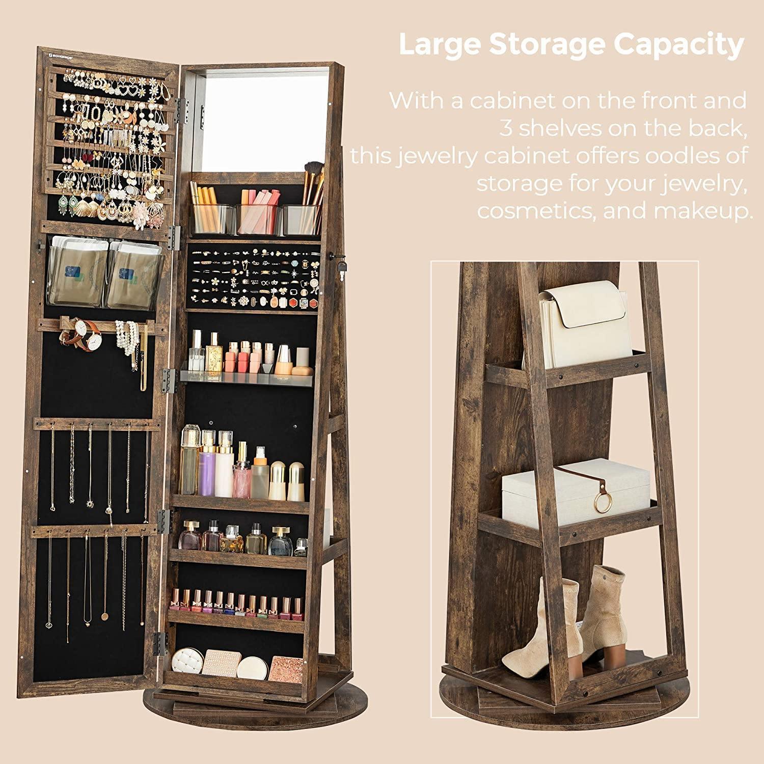 Rustic Brown 360° Swivel Lockable Jewelry Armoire FredCo