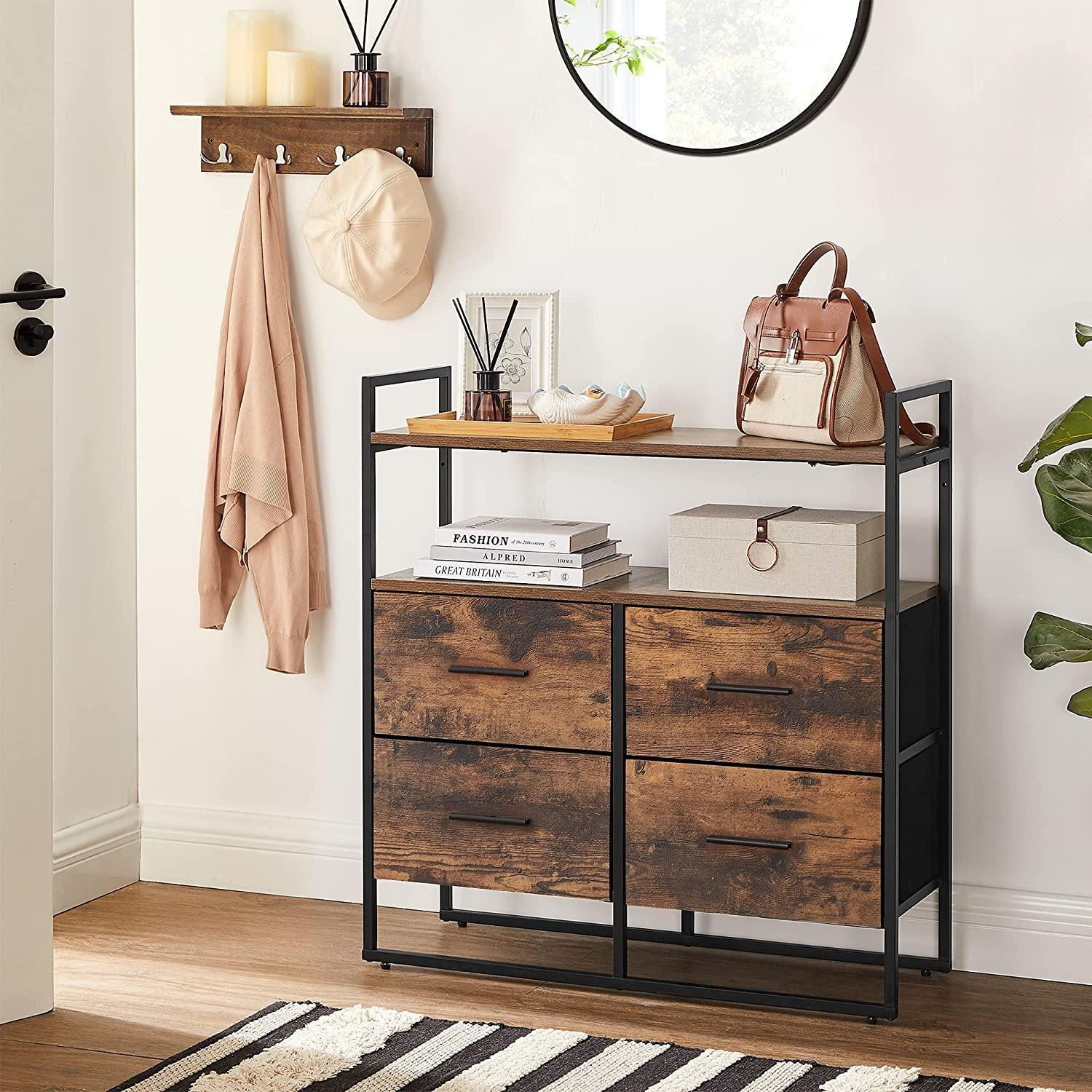 Rustic Brown 4 Drawers Dresser with Shelf FredCo