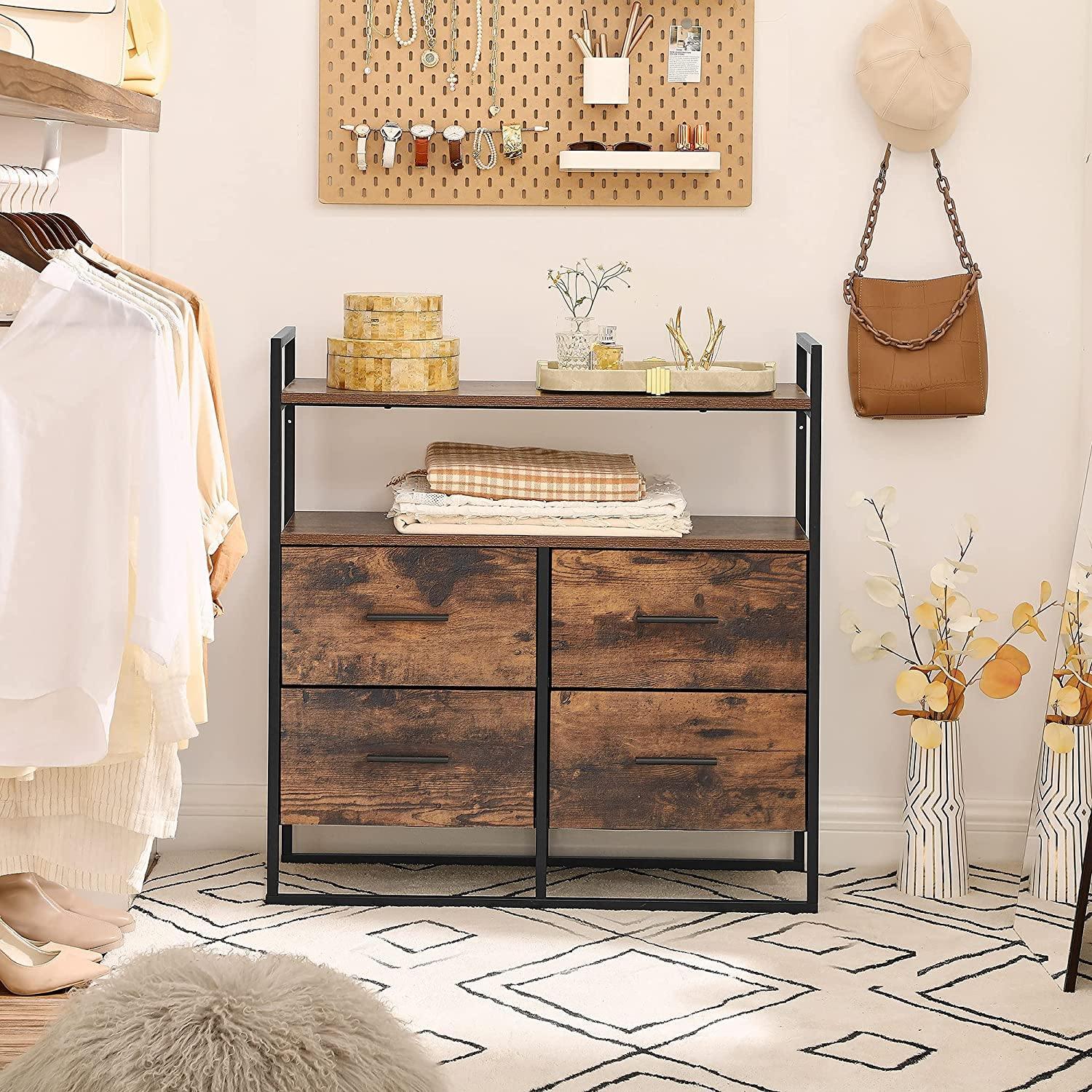 Rustic Brown 4 Drawers Dresser with Shelf FredCo