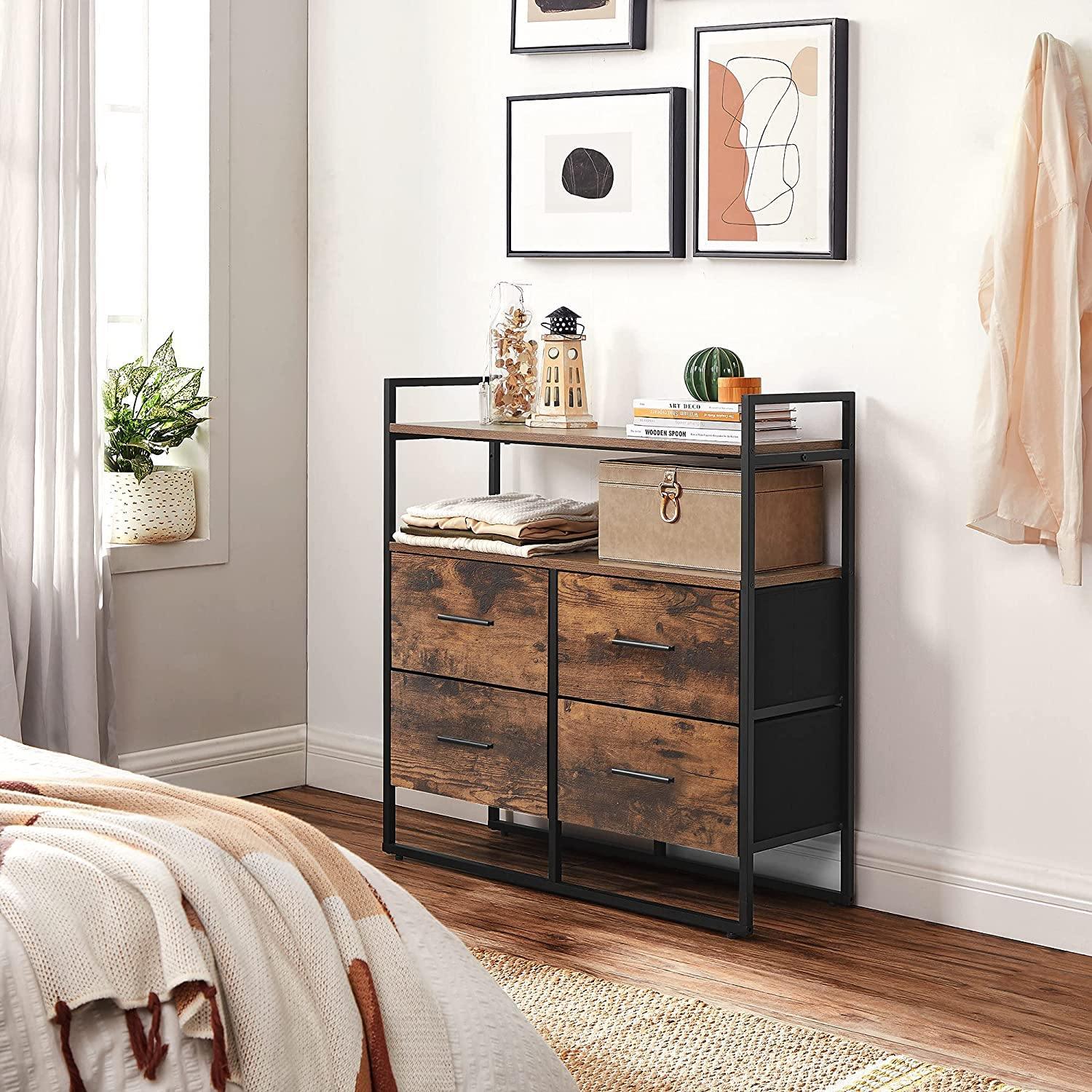 Rustic Brown 4 Drawers Dresser with Shelf FredCo