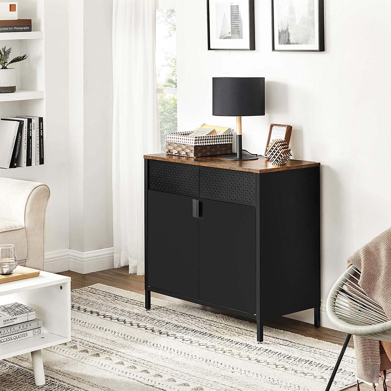 Rustic Brown & Black Floor Standing Storage Sideboard FredCo