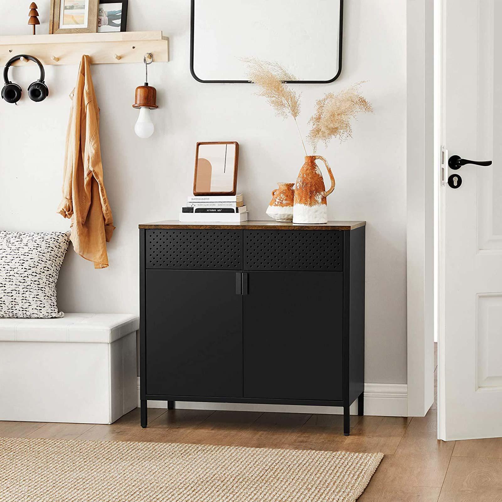 Rustic Brown & Black Floor Standing Storage Sideboard FredCo