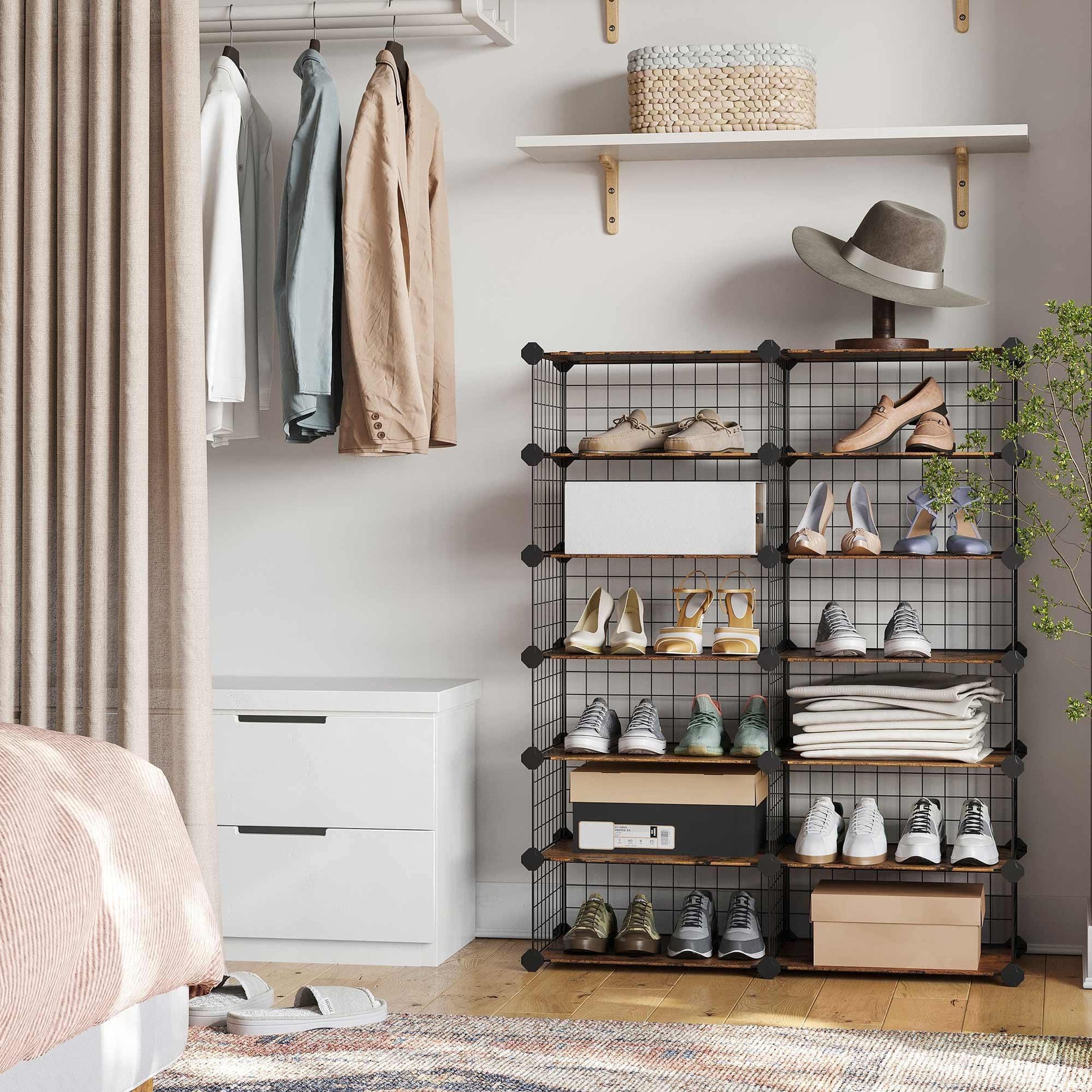 Rustic Brown & Black Metal Storage Organizer with Plastic Panels FredCo