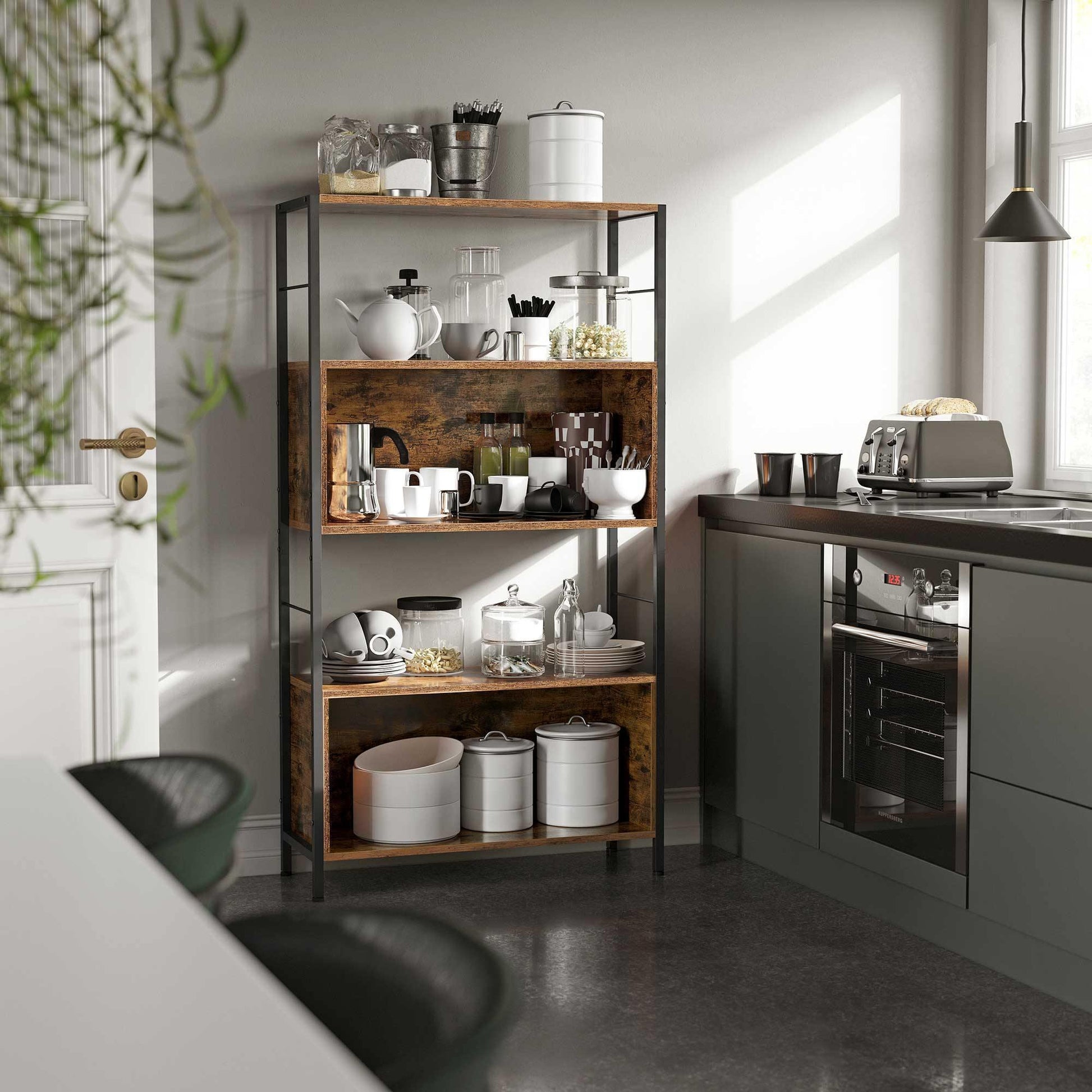 Rustic Brown Free-Standing Bookcase with Metal Frame FredCo