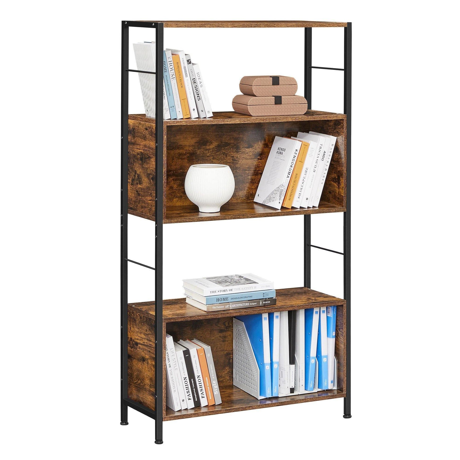 Rustic Brown Free-Standing Bookcase with Metal Frame FredCo