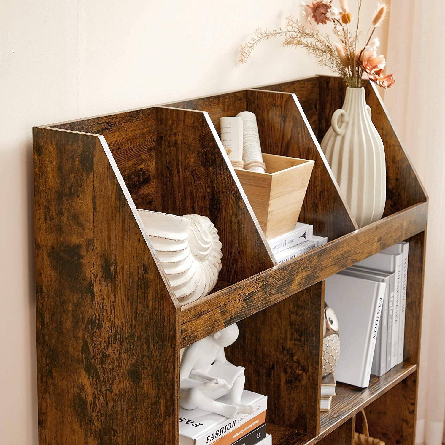 Rustic Brown Free Standing Wooden Bookcase Organizer FredCo