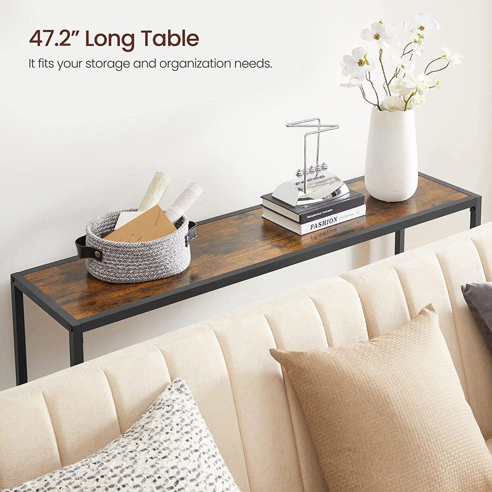 Rustic Brown Long Sofa Table with Shelf FredCo