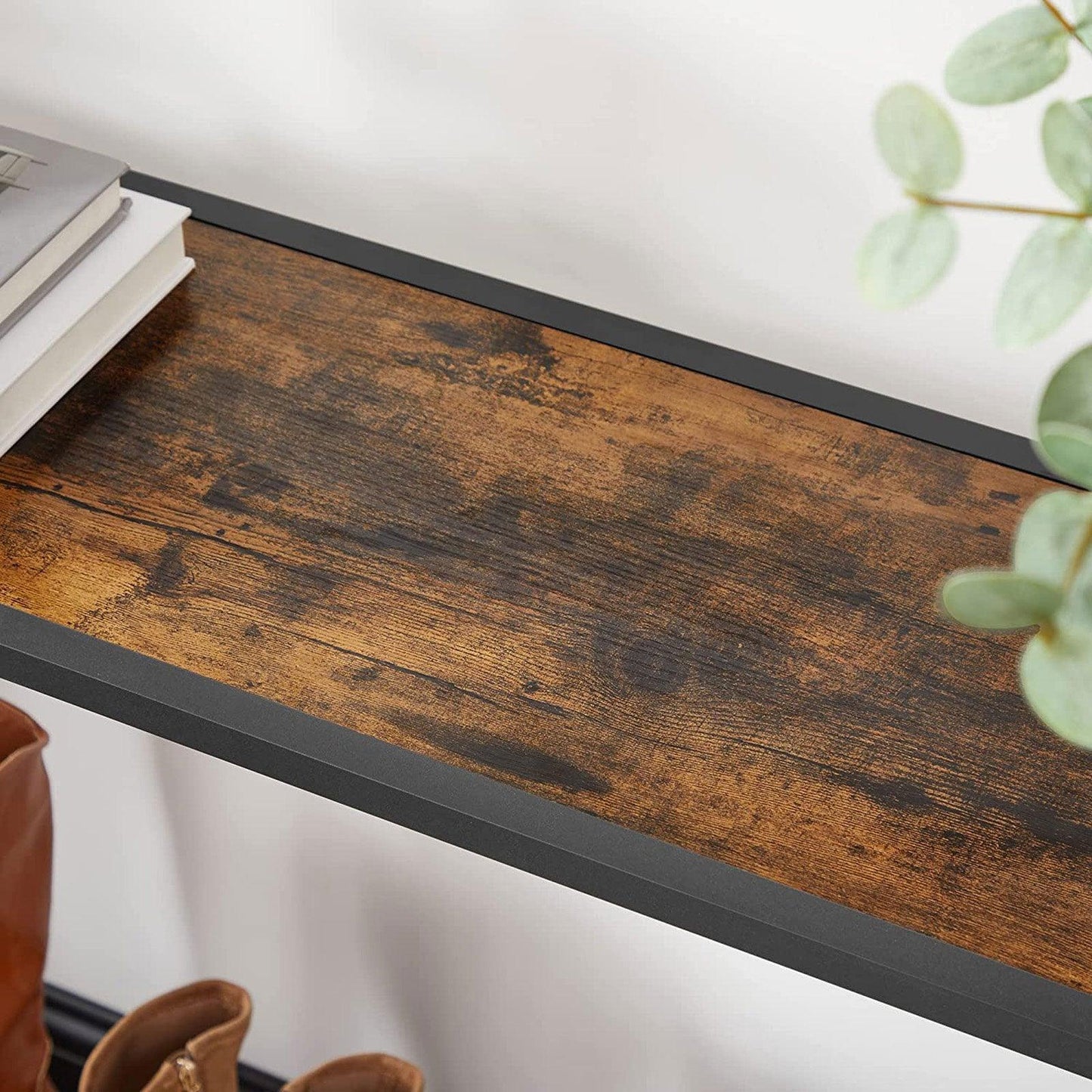 Rustic Brown Long Sofa Table with Shelf FredCo