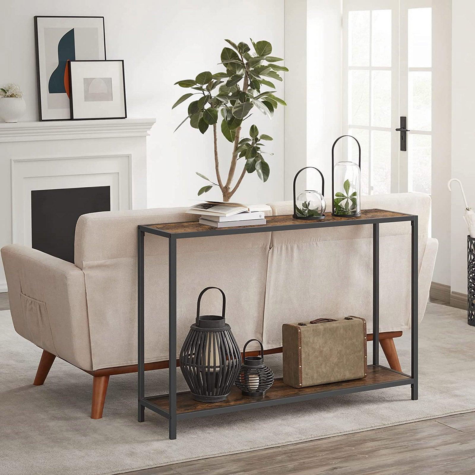 Rustic Brown Long Sofa Table with Shelf FredCo