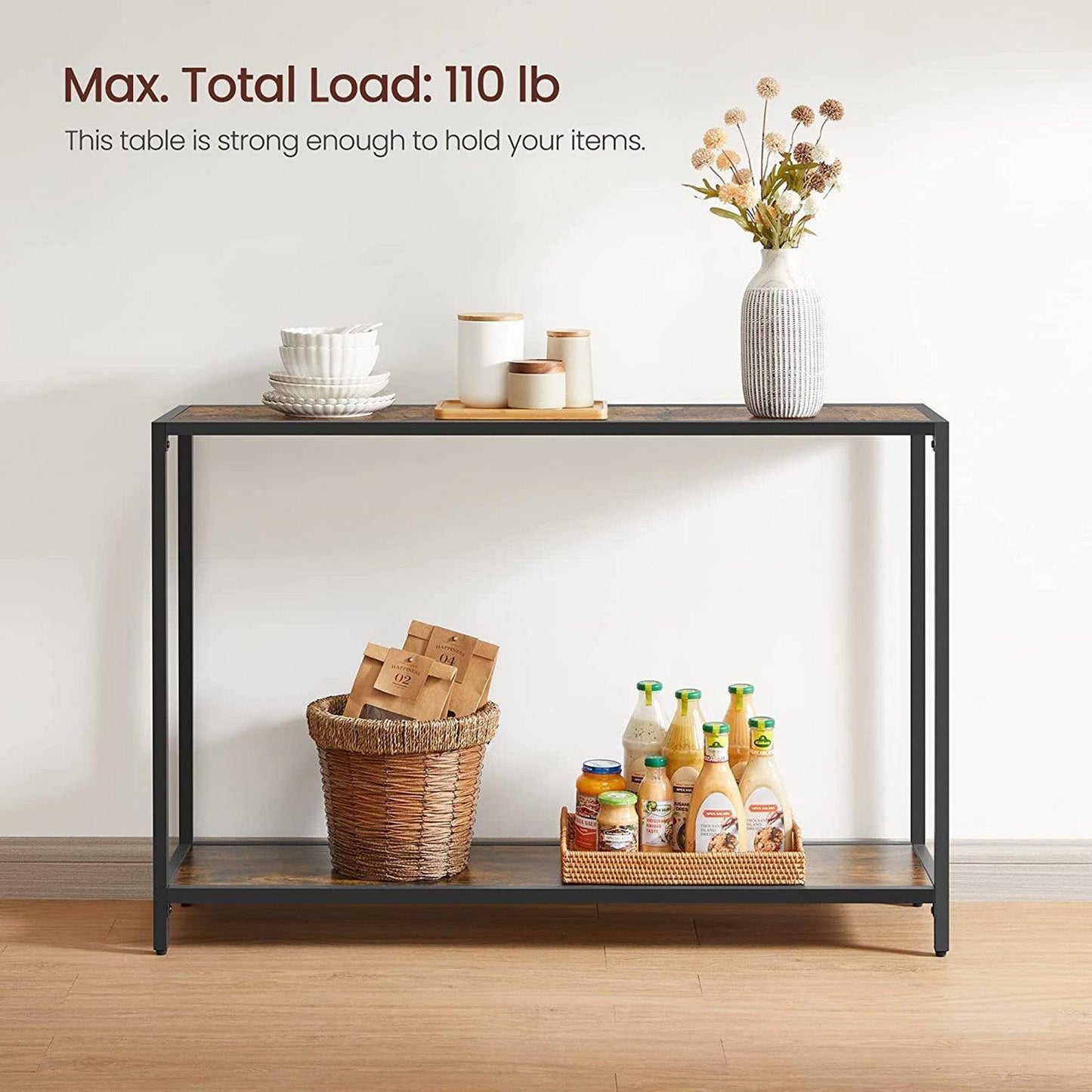 Rustic Brown Long Sofa Table with Shelf FredCo