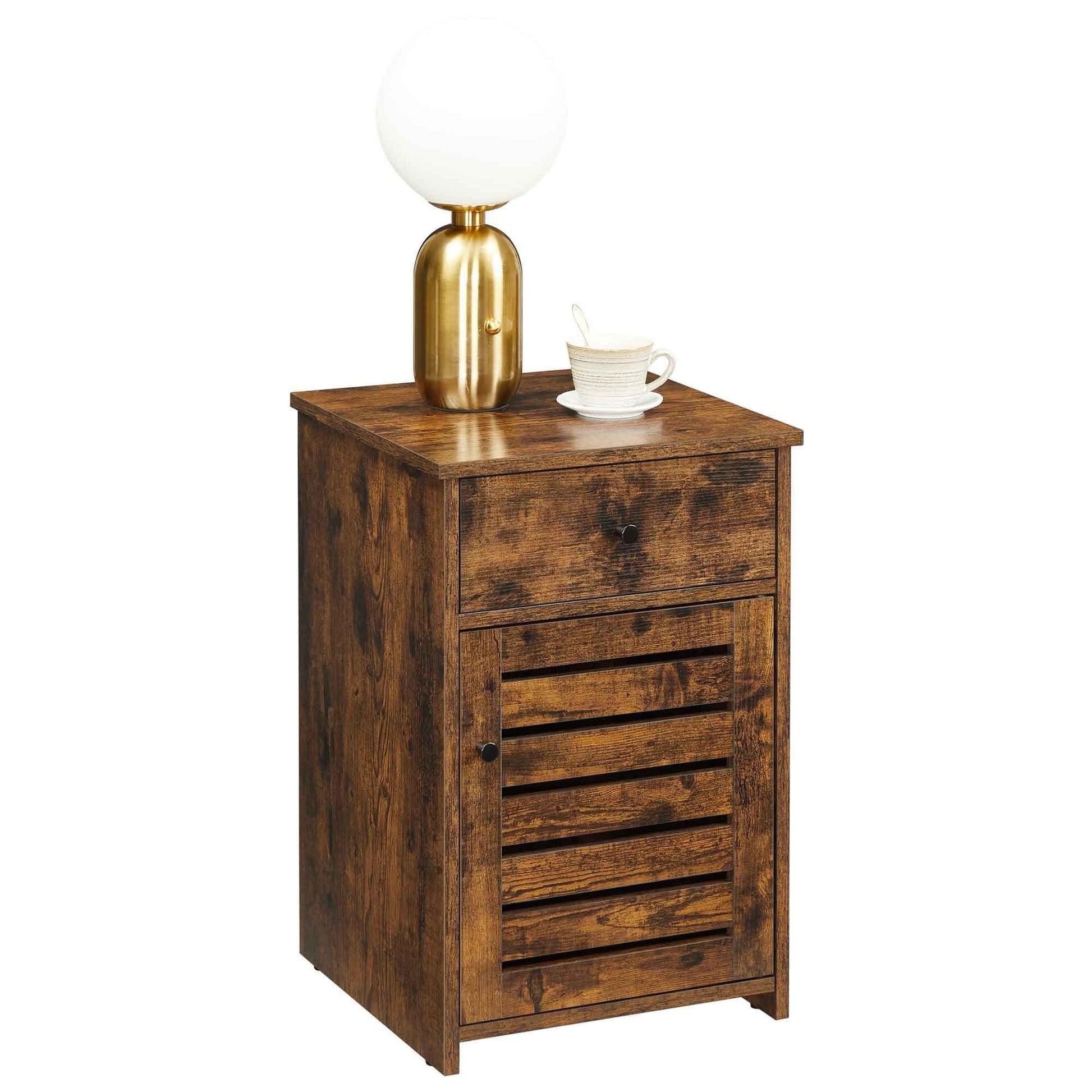 Rustic Brown Nightstand with Drawer & Door FredCo