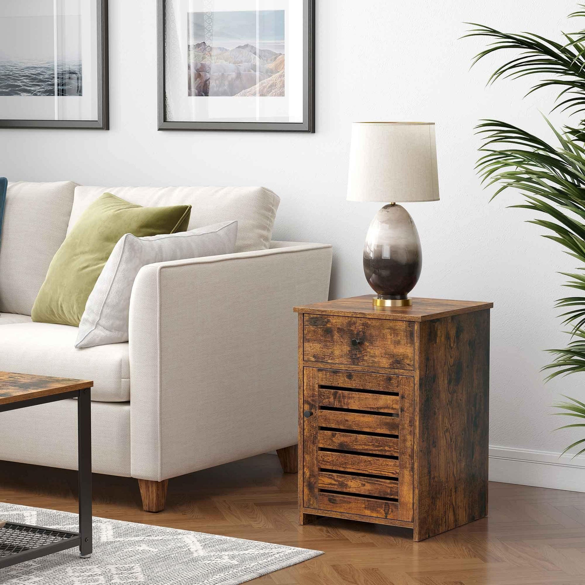Rustic Brown Nightstand with Drawer & Door FredCo