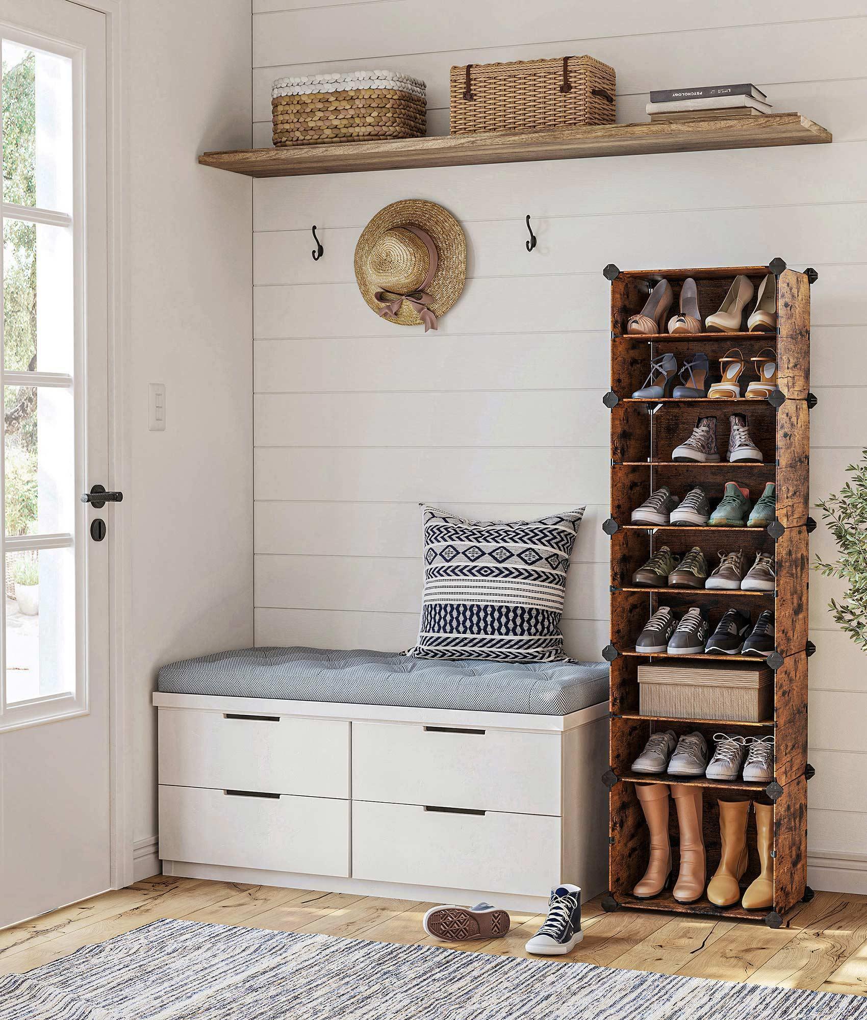 Rustic Brown Plasitc Cube Storage for Shoes FredCo