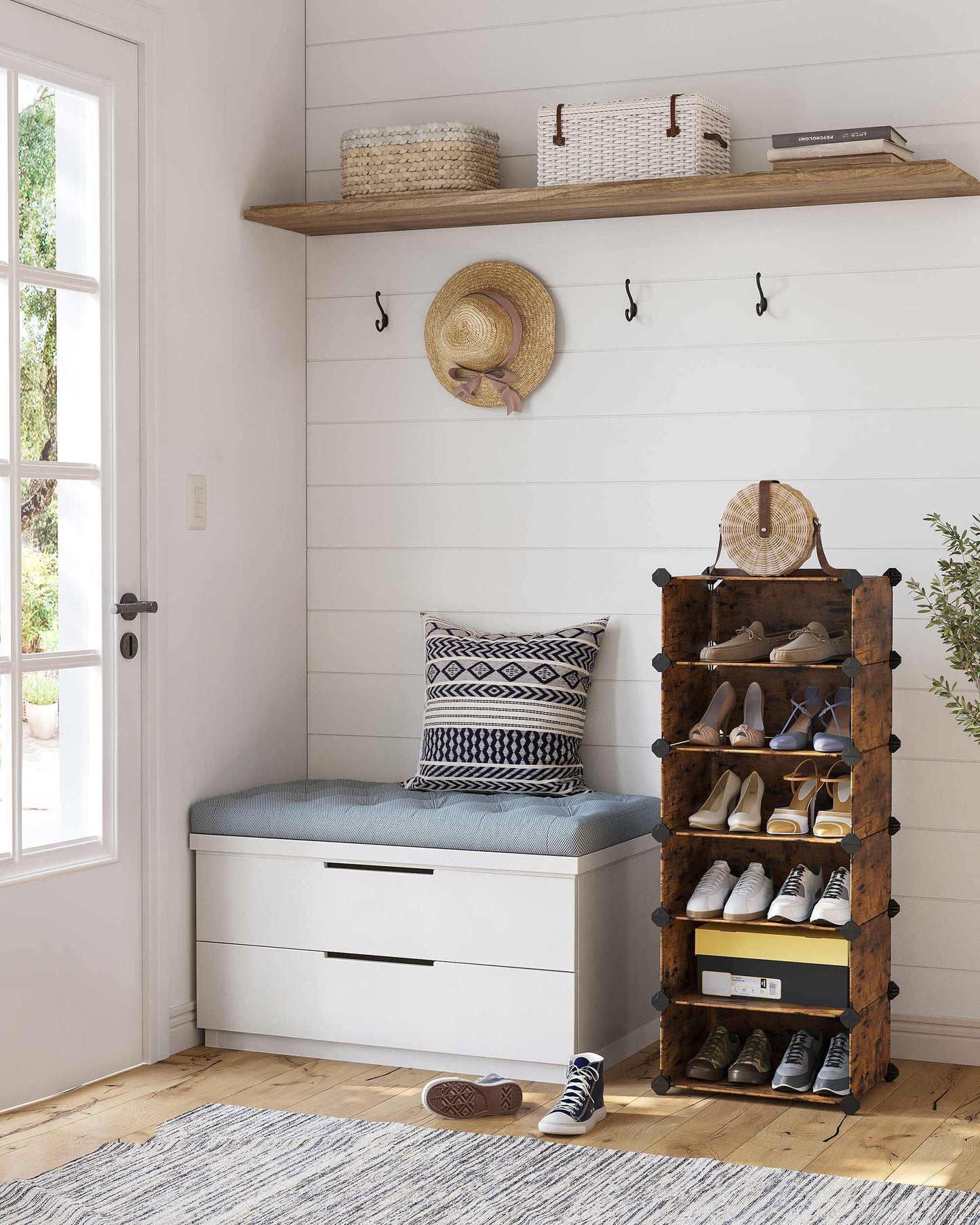 Rustic Brown Plastic Shoe Storage Organizer Units FredCo