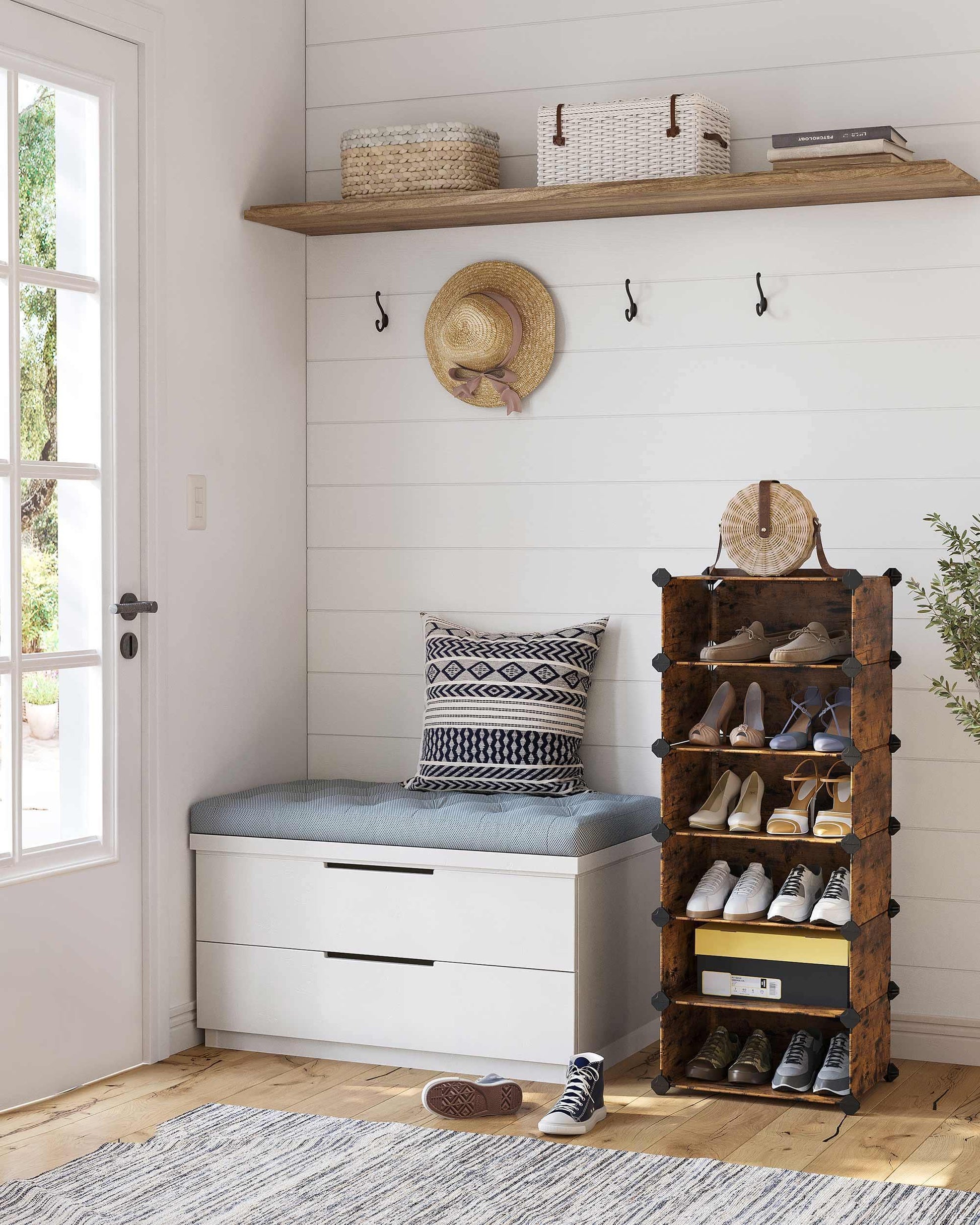 Rustic Brown Plastic Shoe Storage Organizer Units FredCo