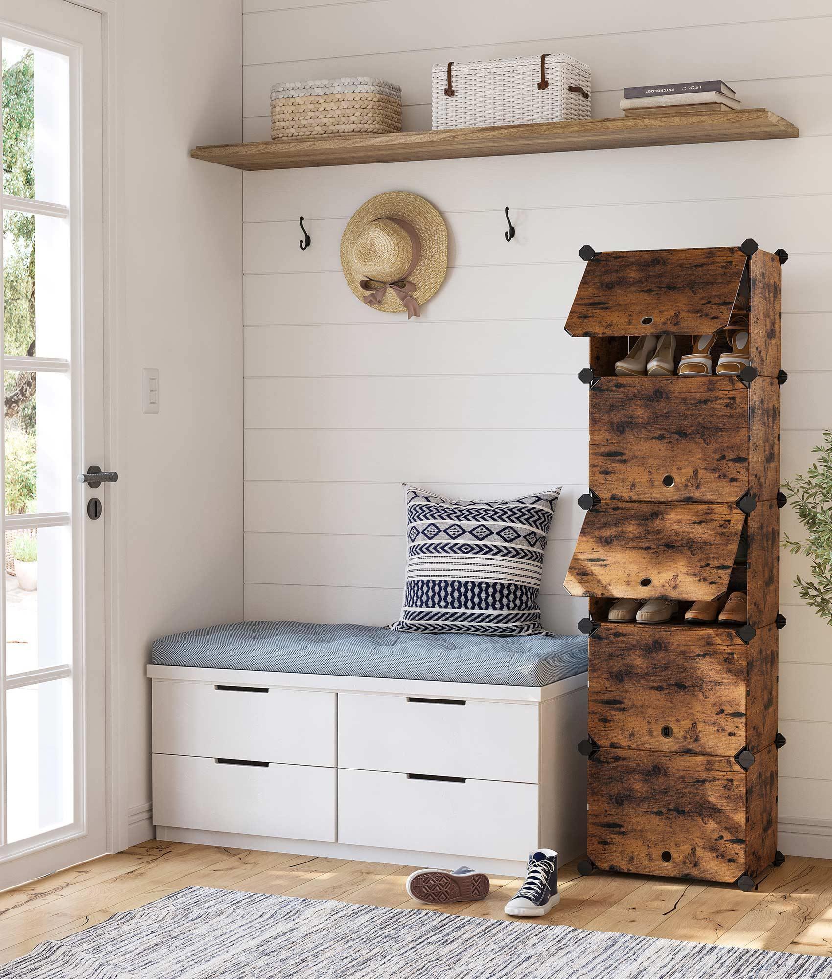 Rustic Brown Plastic Storage Organizer Unit with Doors FredCo