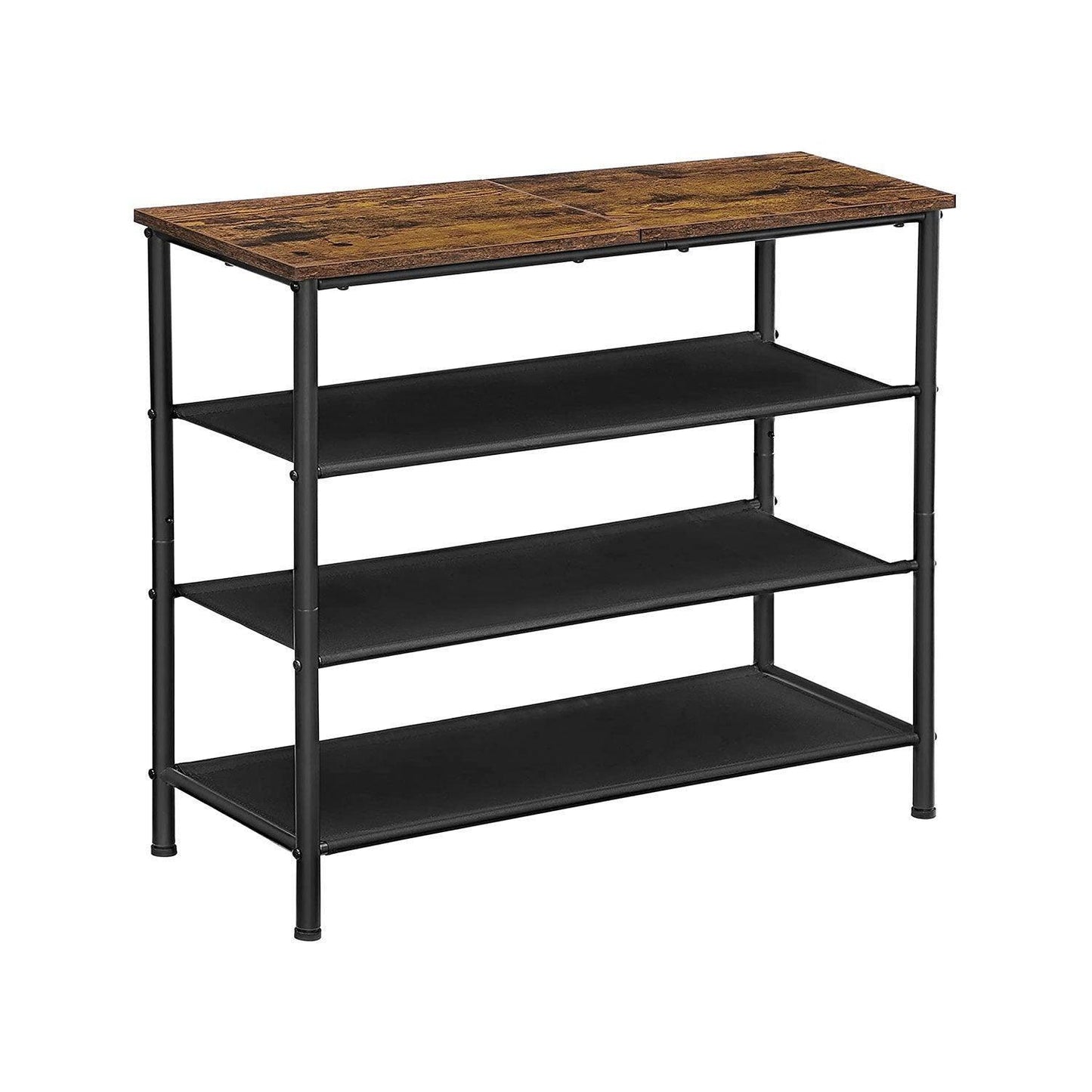 Rustic Brown Shoe Storage Rack with Fabric Shelves FredCo