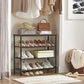 Rustic Brown Shoe Storage Rack with Fabric Shelves FredCo