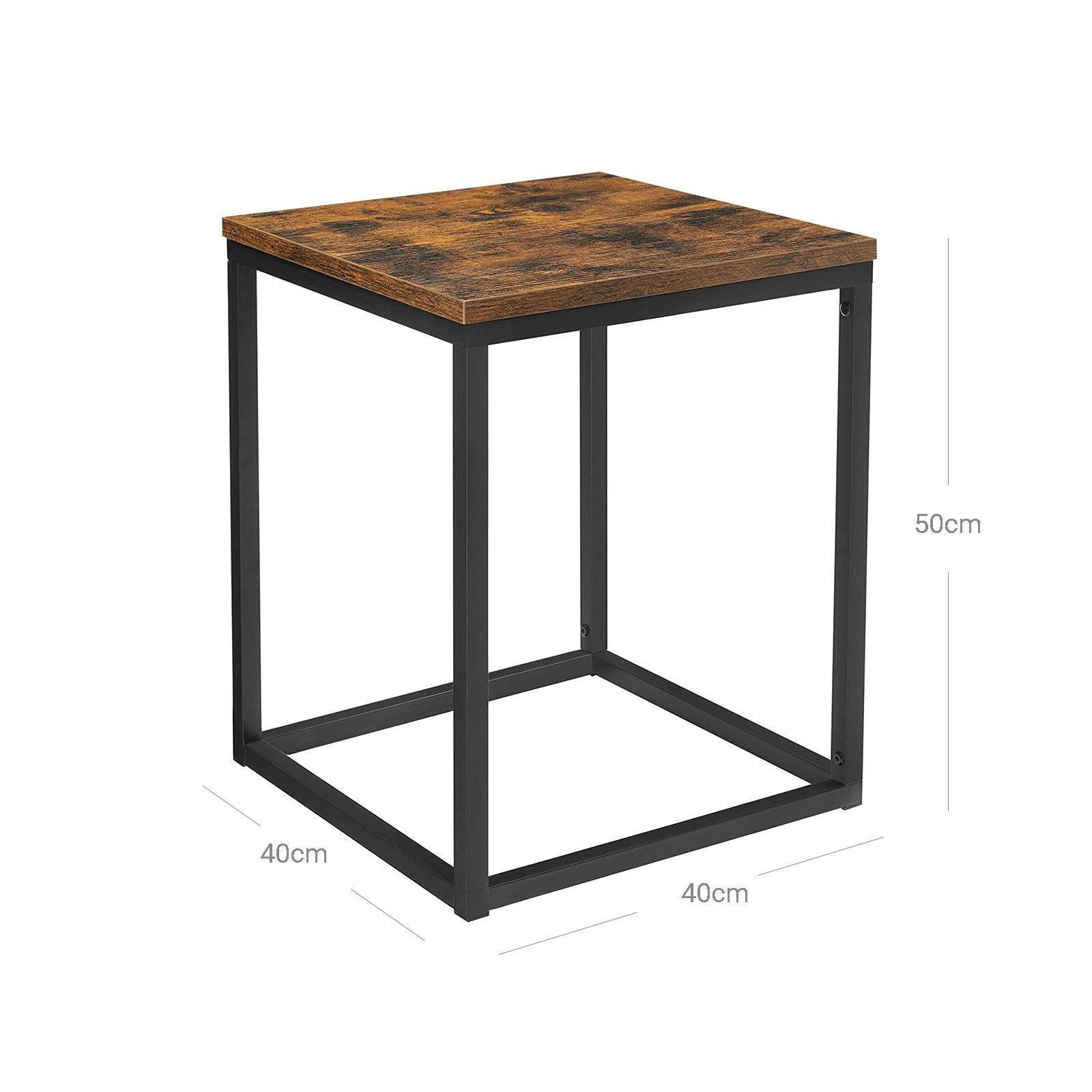 Rustic Brown Small Square End Table with Metal Frame FredCo