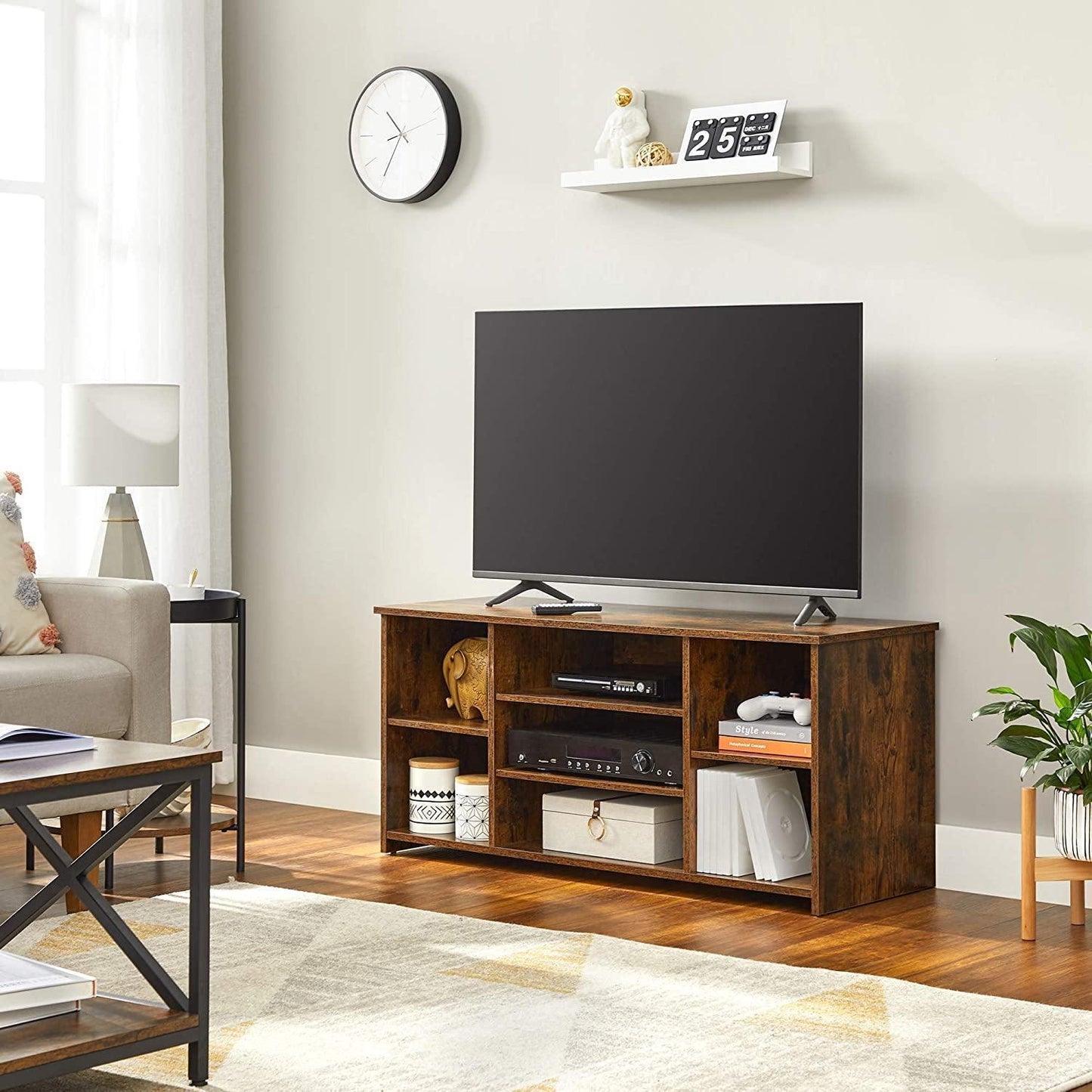 Rustic Brown TV Table Unit with Adjustable Shelves FredCo