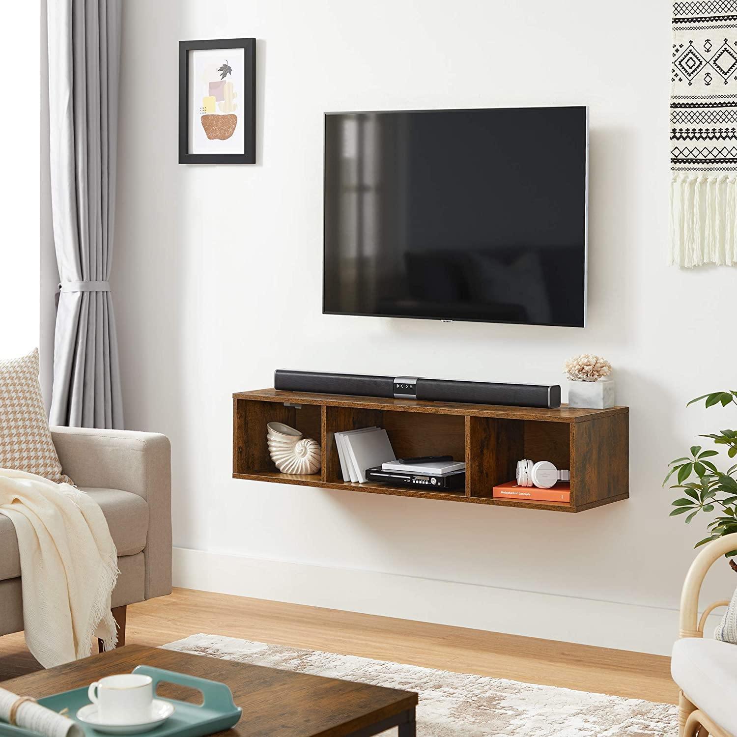 Rustic Brown Wall-Mounted Floating TV Console FredCo