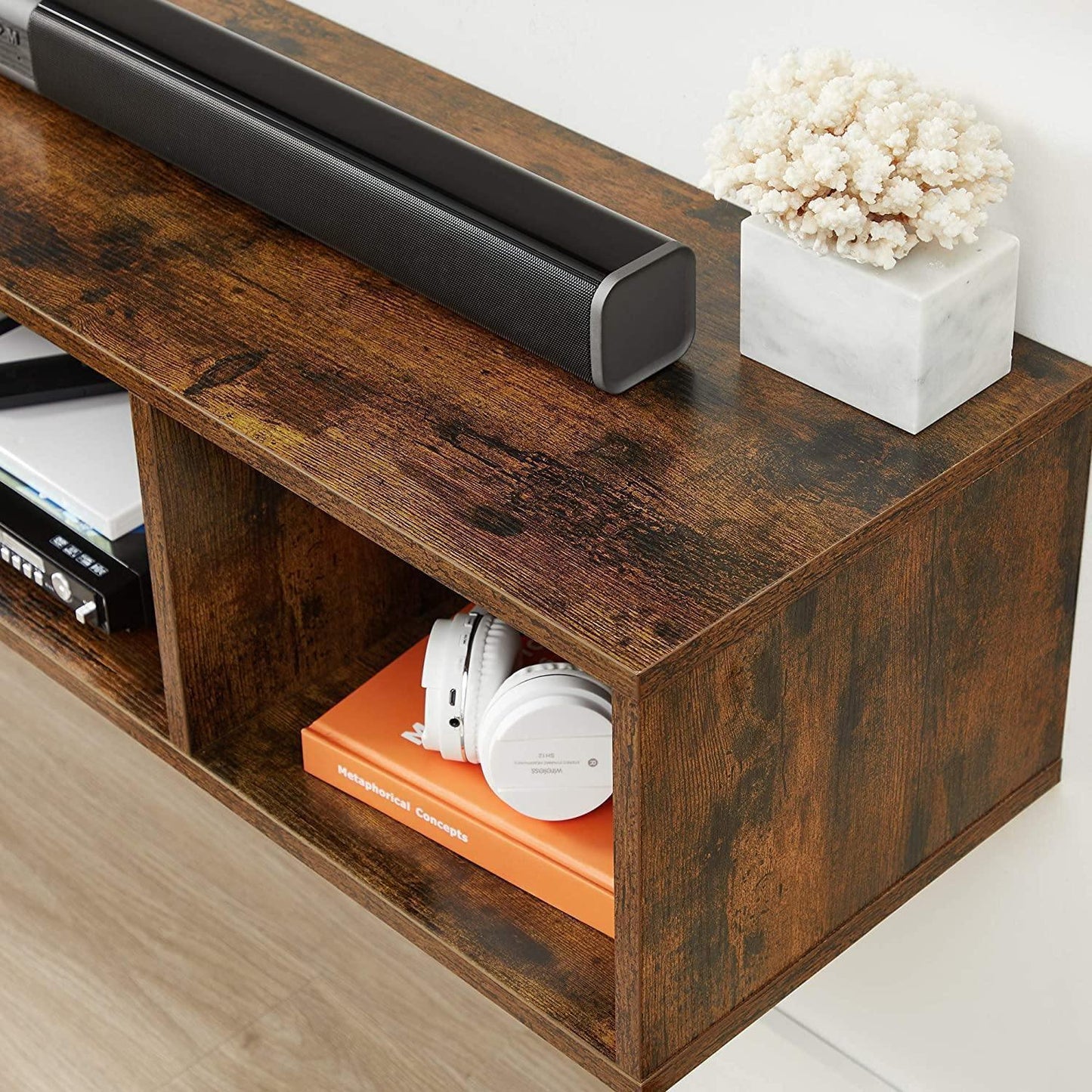 Rustic Brown Wall-Mounted Floating TV Console FredCo