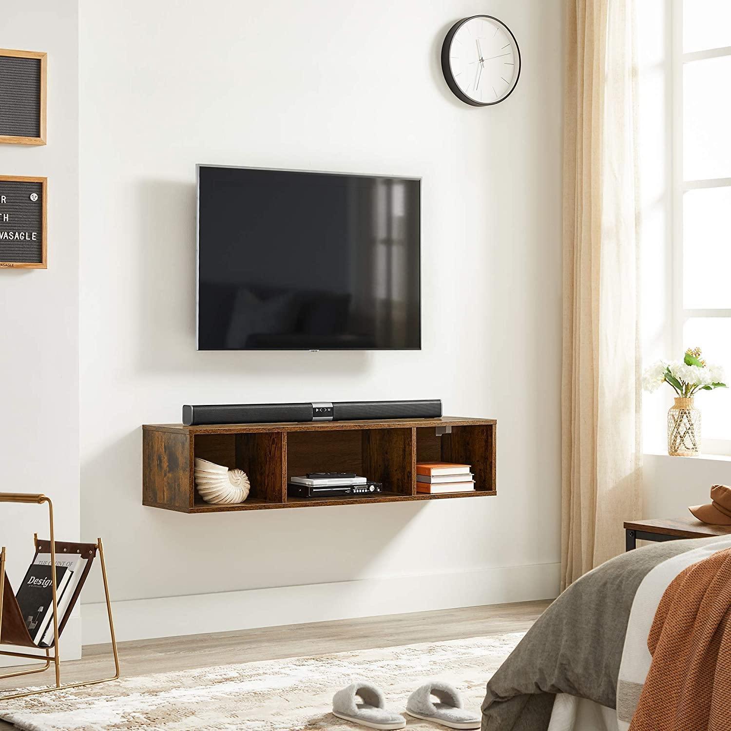 Rustic Brown Wall-Mounted Floating TV Console FredCo