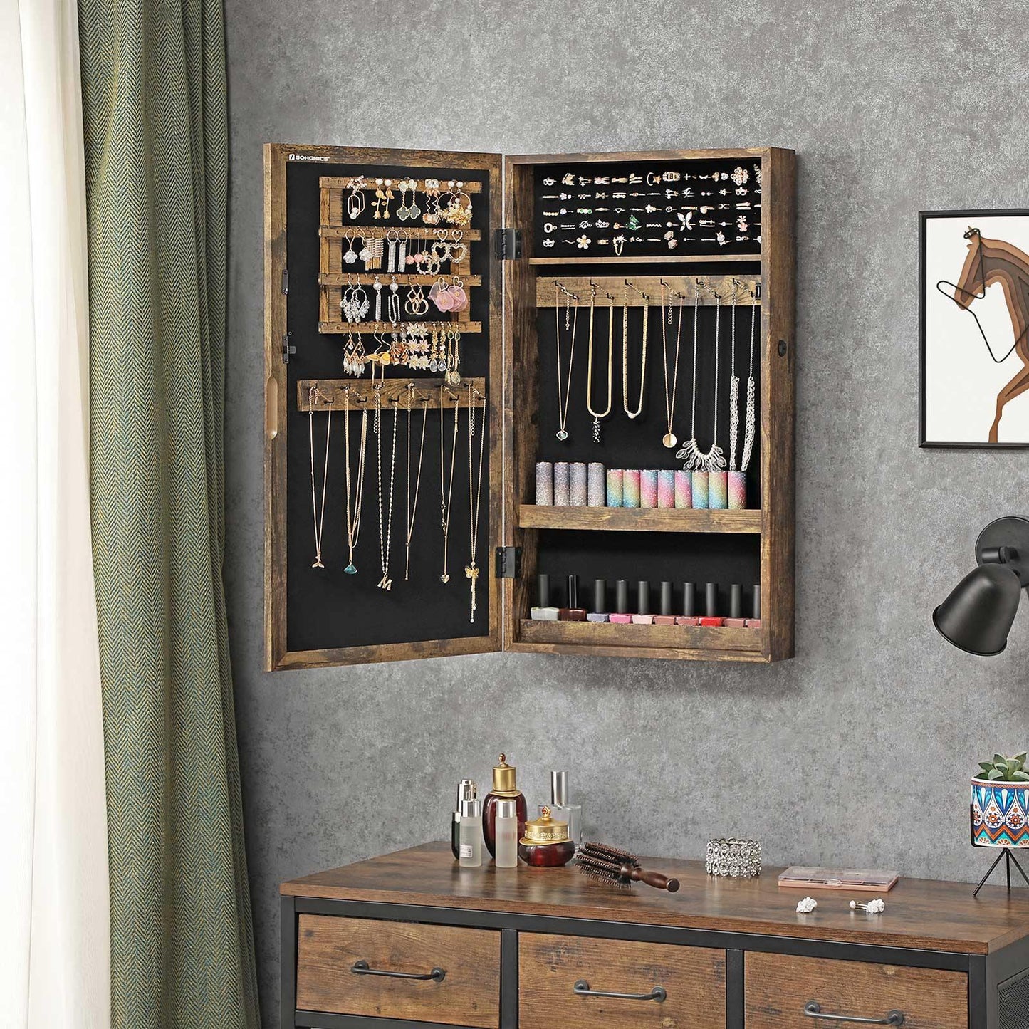 Rustic Brown Wall-Mounted Jewelry Organizer FredCo
