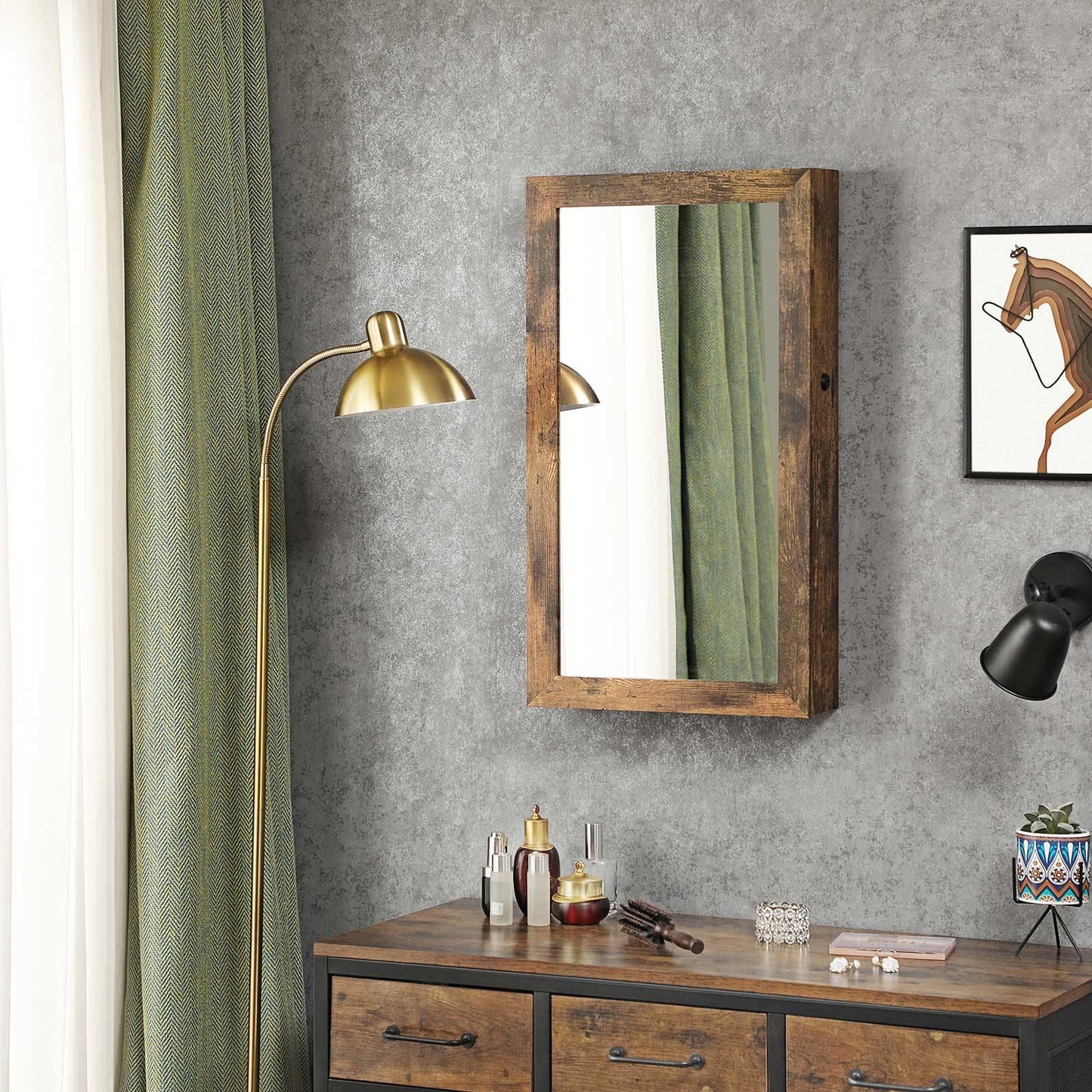 Rustic Brown Wall-Mounted Jewelry Organizer FredCo