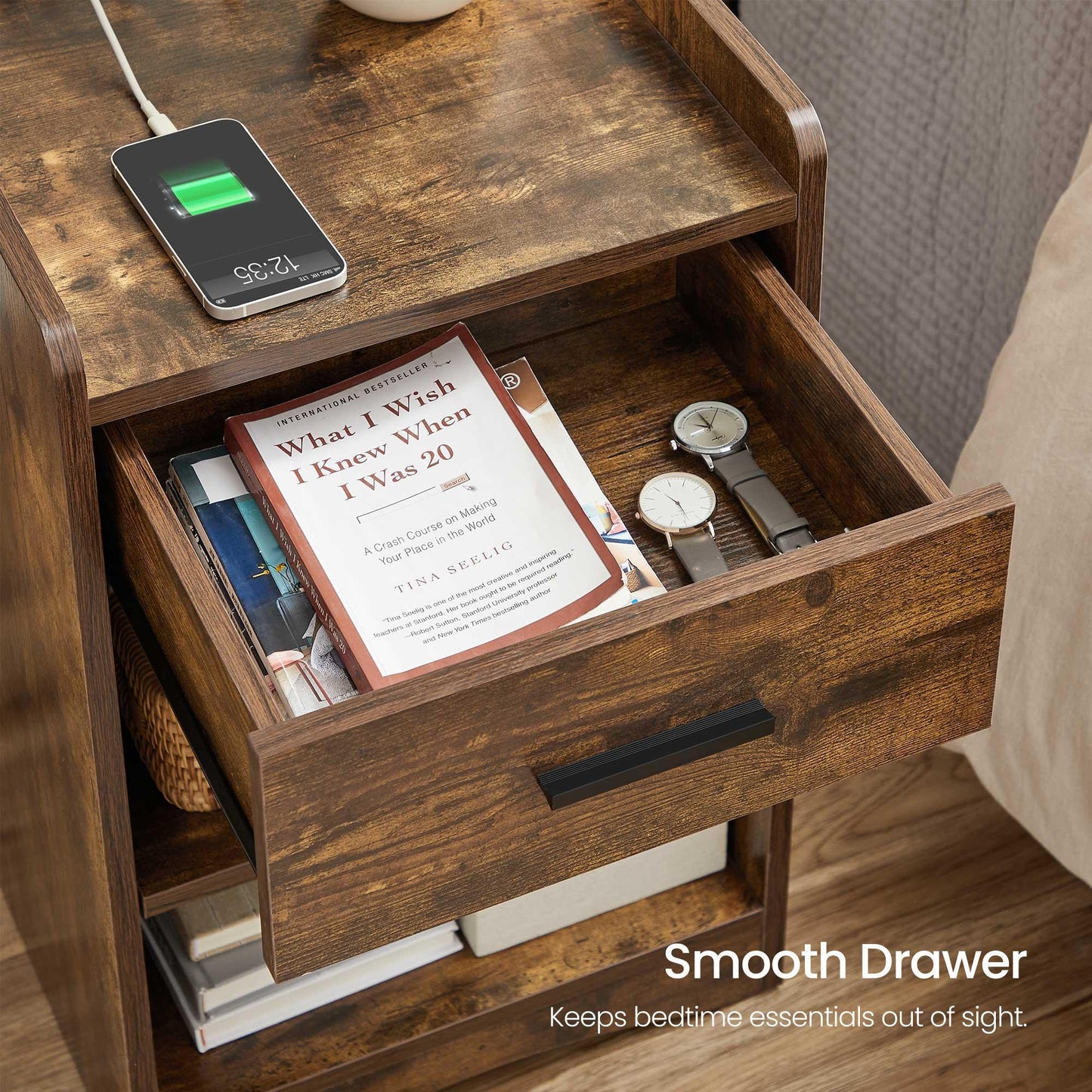 Rustic Brown Wooden Side Table with Drawer FredCo