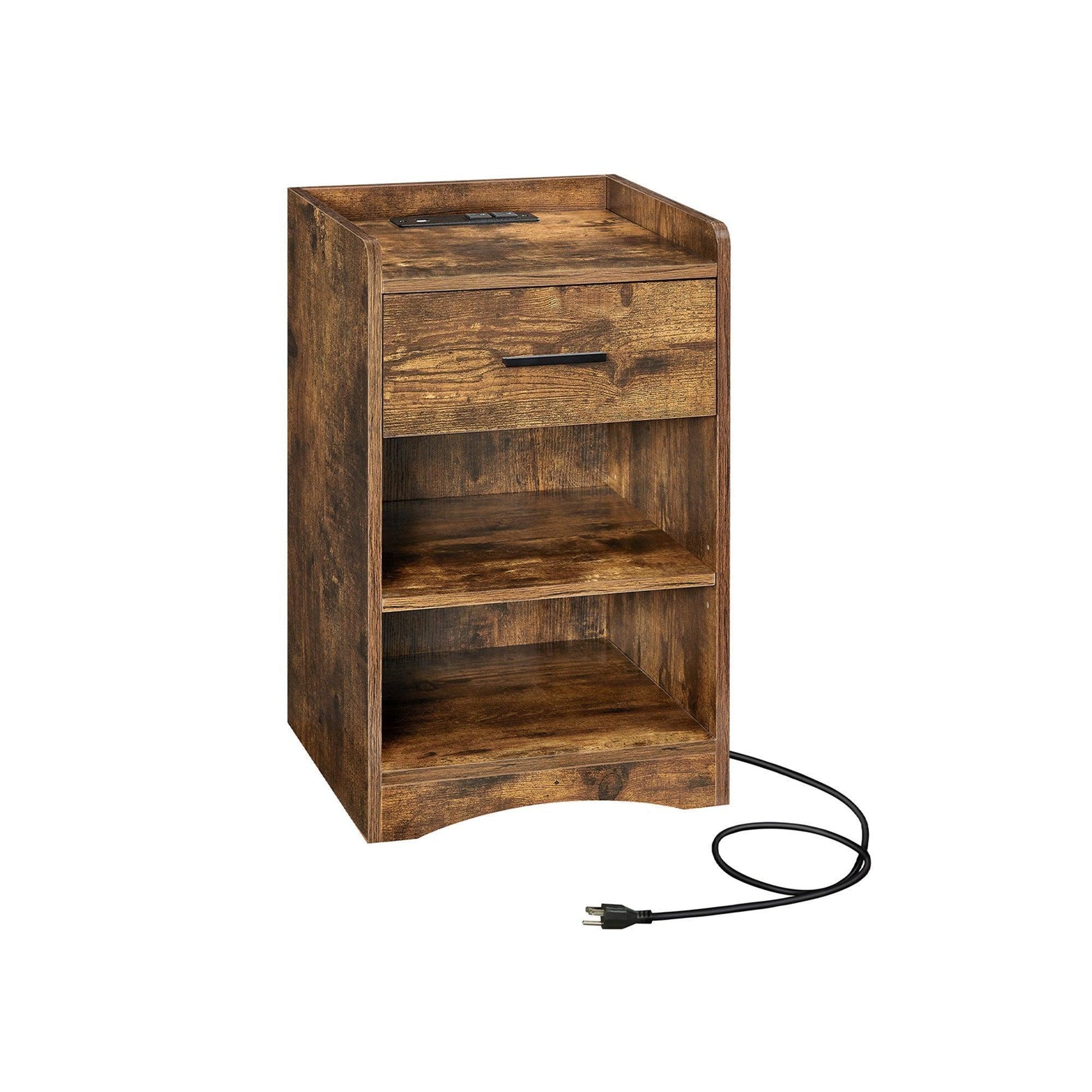 Rustic Brown Wooden Side Table with Drawer FredCo