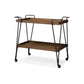 Rustic Industrial Style Antique Black Textured Finish Metal Distressed Ash Wood Mobile Serving Bar Cart FredCo