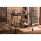 Rustic Industrial Style Antique Black Textured Finish Metal Distressed Ash Wood Mobile Serving Bar Cart FredCo