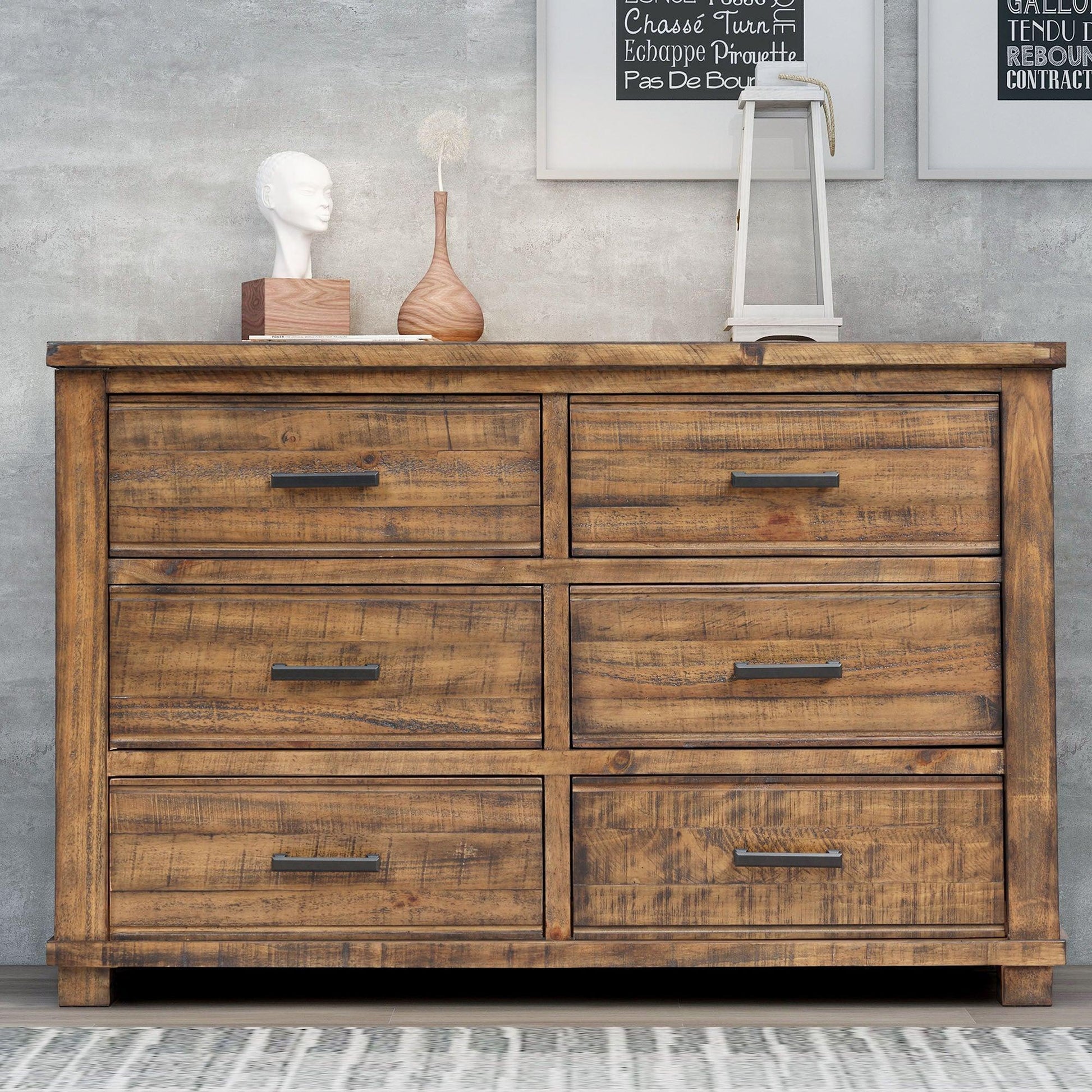 Rustic Reclaimed Solid Wood Framhouse 6 Drawers Wider Dresser WF197199AAD FredCo