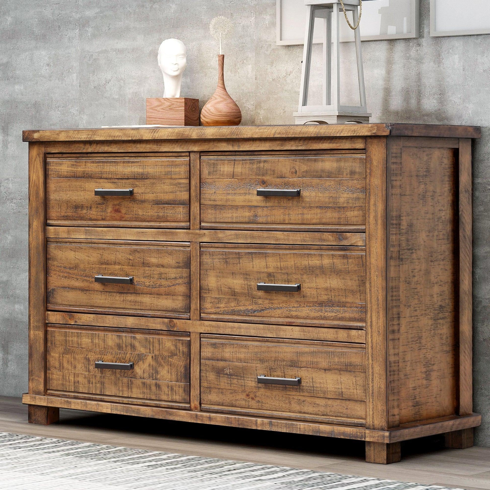 Rustic Reclaimed Solid Wood Framhouse 6 Drawers Wider Dresser WF197199AAD FredCo