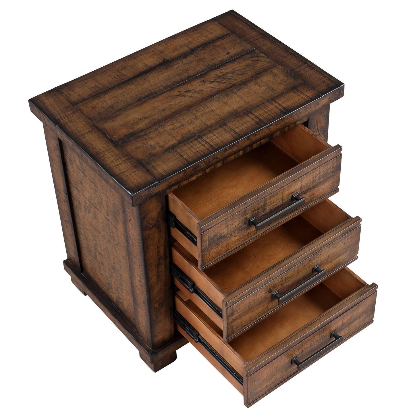Rustic Three Drawer Reclaimed Solid Wood Framhouse Nightstand WF197196AAD FredCo