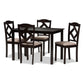Ruth Modern and Contemporary Beige Fabric Upholstered and Dark Brown Finished 5-Piece Dining Set FredCo