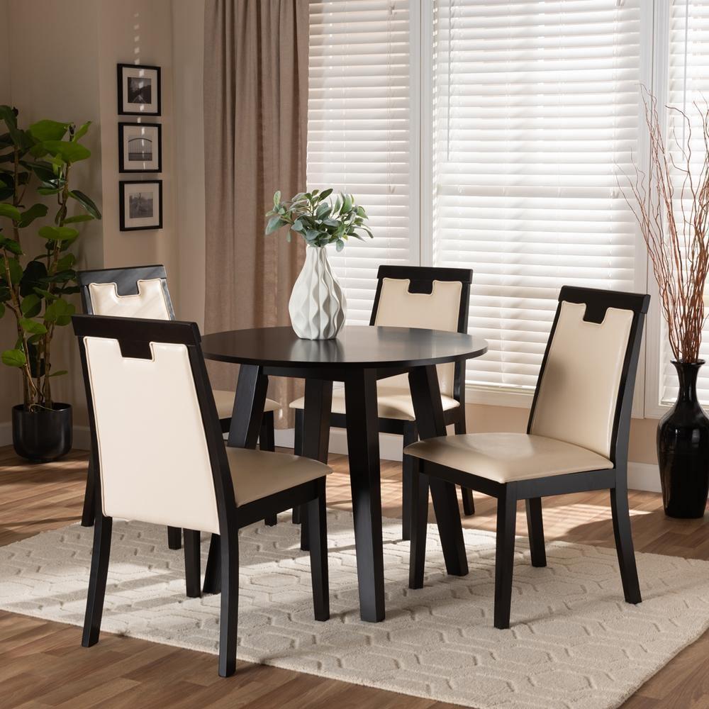 Ryan Modern and Contemporary Beige Faux Leather Upholstered and Dark Brown Finished Wood 5-Piece Dining Set FredCo