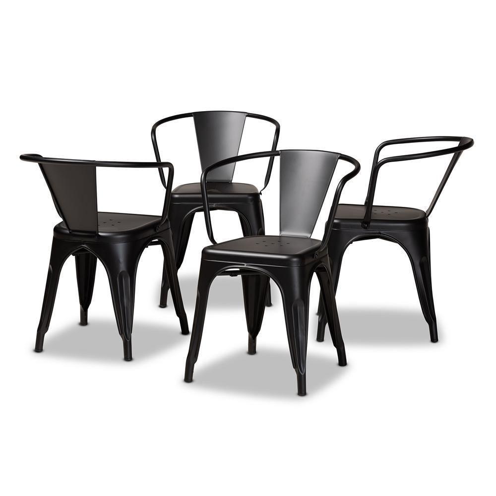 Ryland Modern Industrial Black Finished Metal 4-Piece Dining Chair Set FredCo