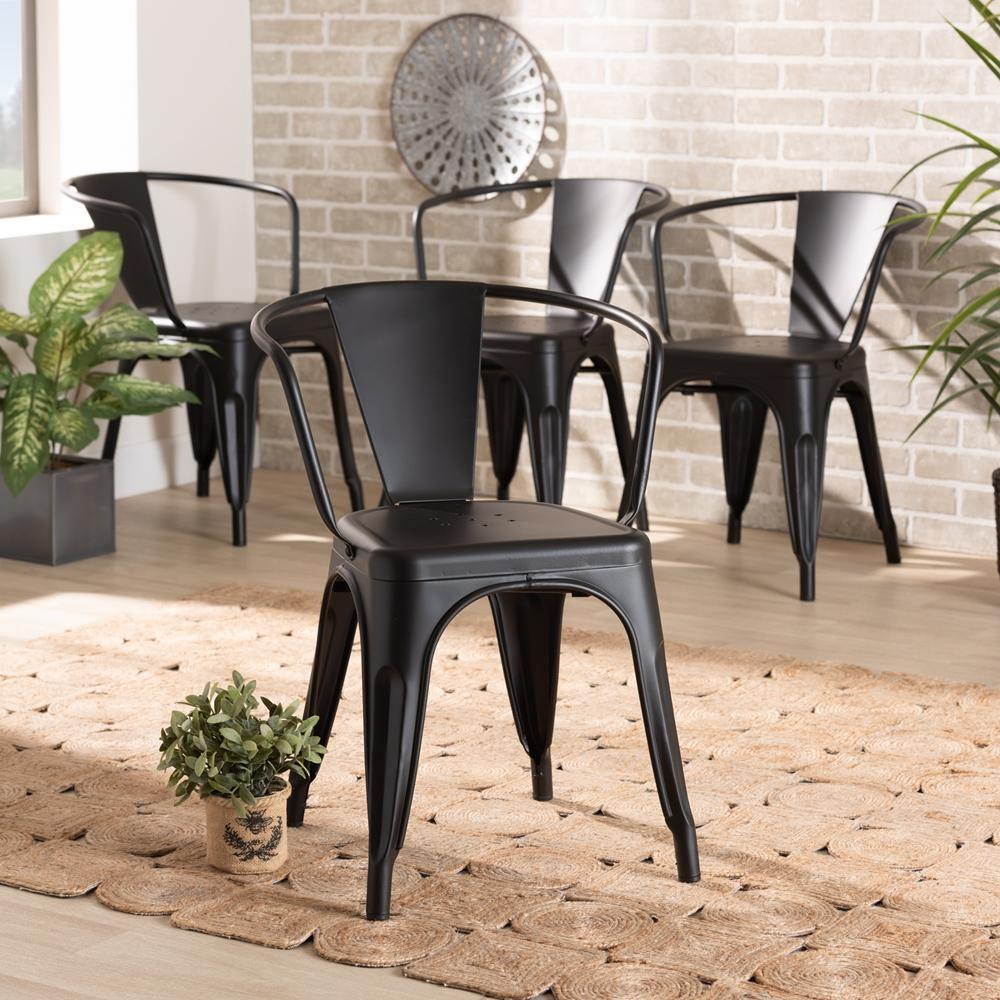 Ryland Modern Industrial Black Finished Metal 4-Piece Dining Chair Set FredCo