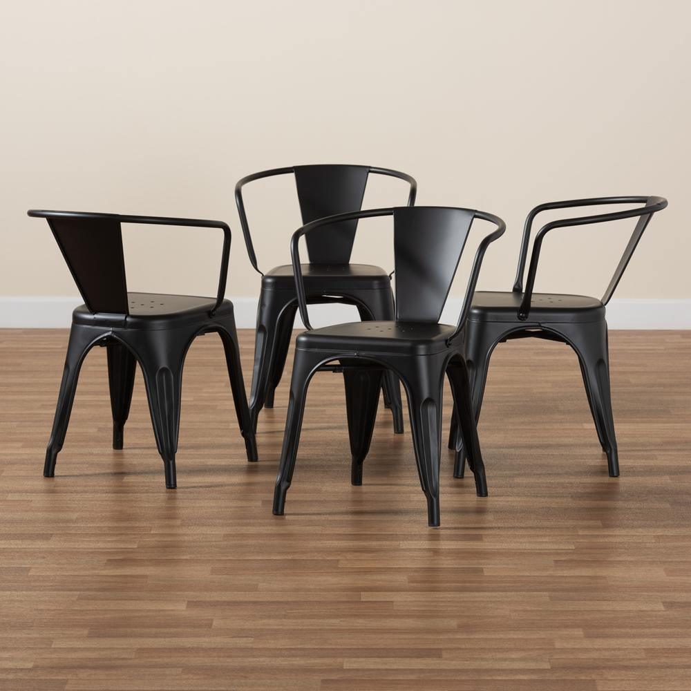 Ryland Modern Industrial Black Finished Metal 4-Piece Dining Chair Set FredCo