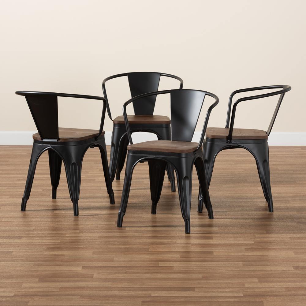 Ryland Modern Industrial Black Metal and Walnut Brown Finished Wood 4-Piece Dining Chair Set FredCo