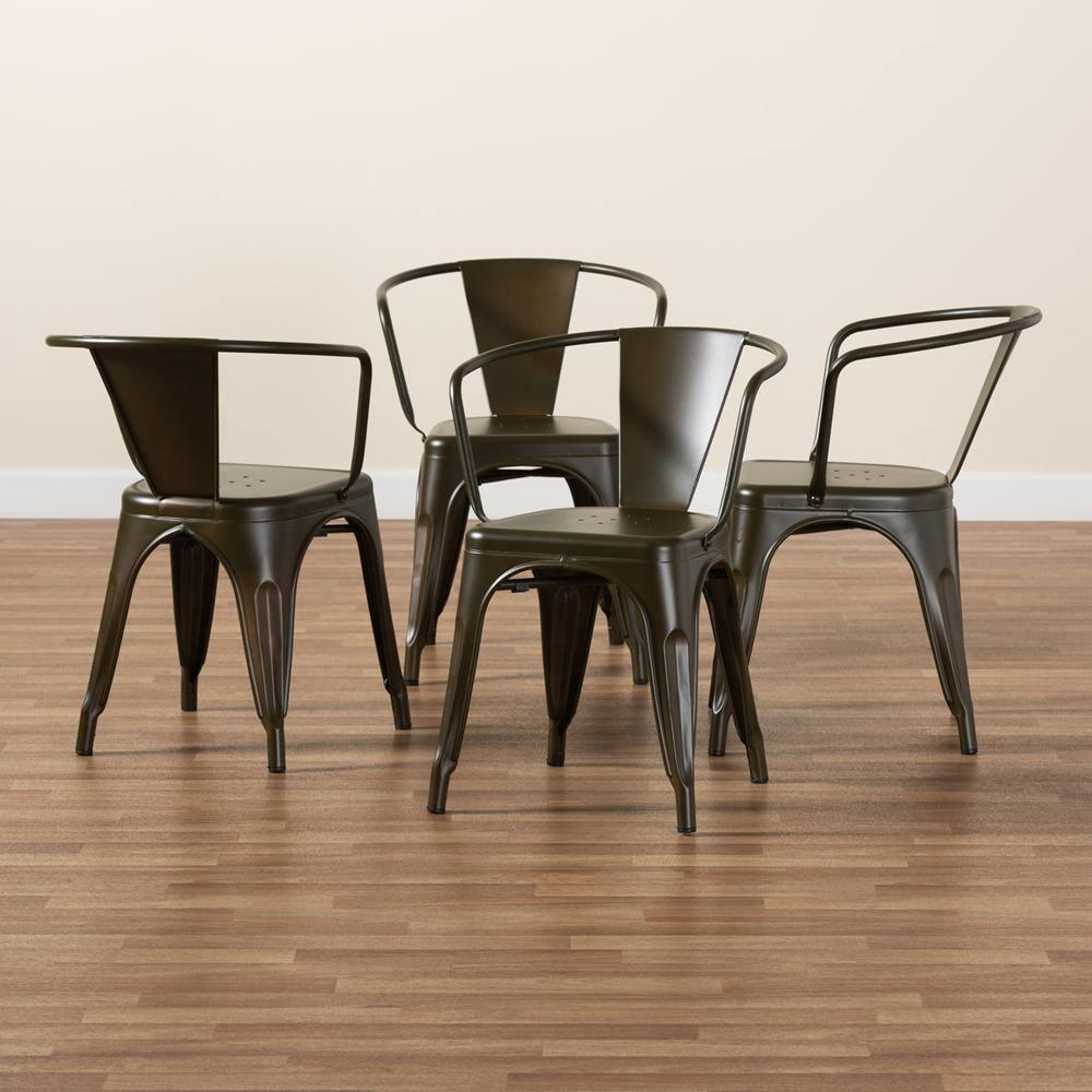 Ryland Modern Industrial Brown Finished Metal 4-Piece Dining Chair Set FredCo