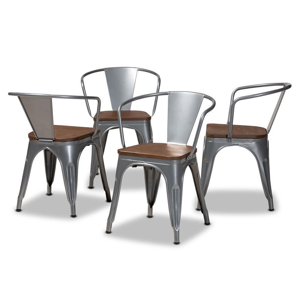 Ryland Modern Industrial Grey Metal and Walnut Brown Finished Wood 4-Piece Dining Chair Set FredCo